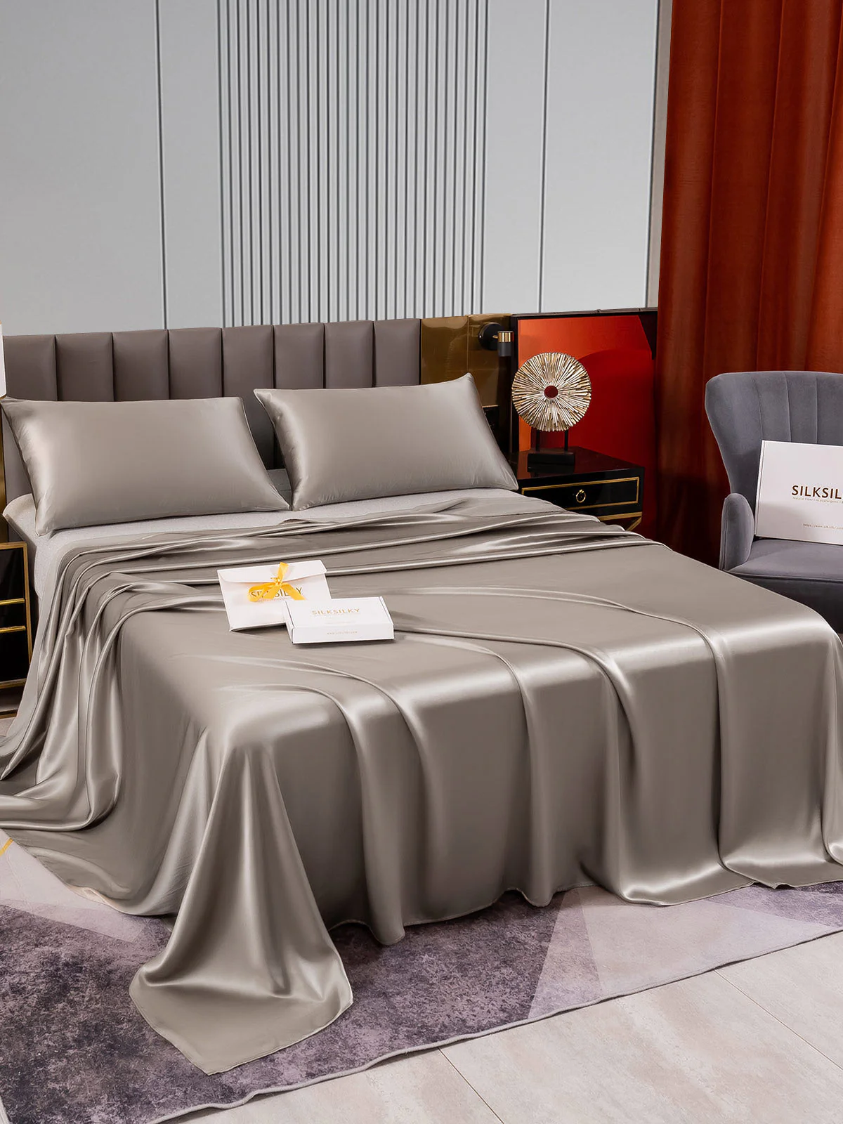 22Momme 3Pcs Set de soie Draps Plat+2x Taies d‘oreiller - Image 3