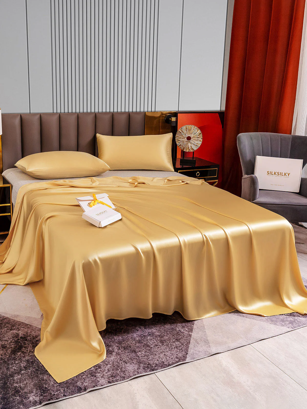 22Momme 3Pcs Set de soie Draps Plat+2x Taies d‘oreiller - Image 35