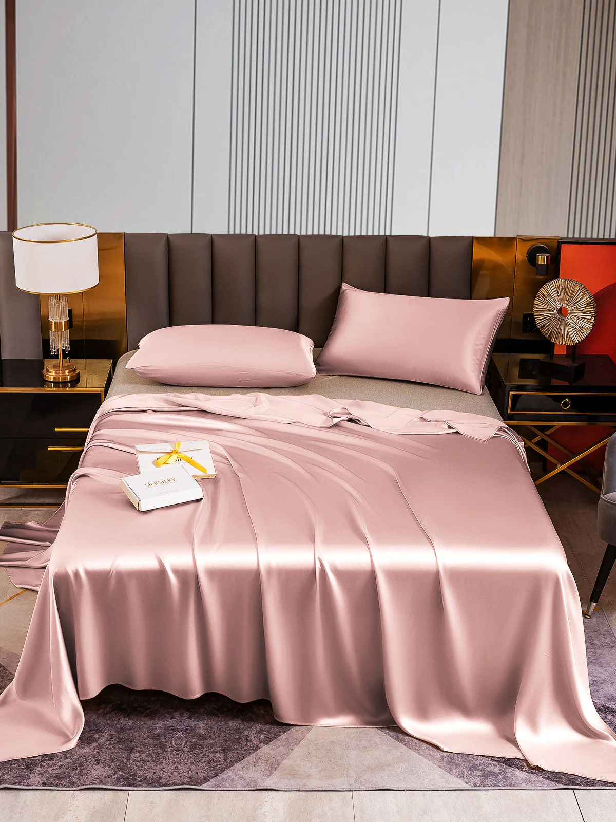 22Momme 3Pcs Set de soie Draps Plat+2x Taies d‘oreiller - Image 37