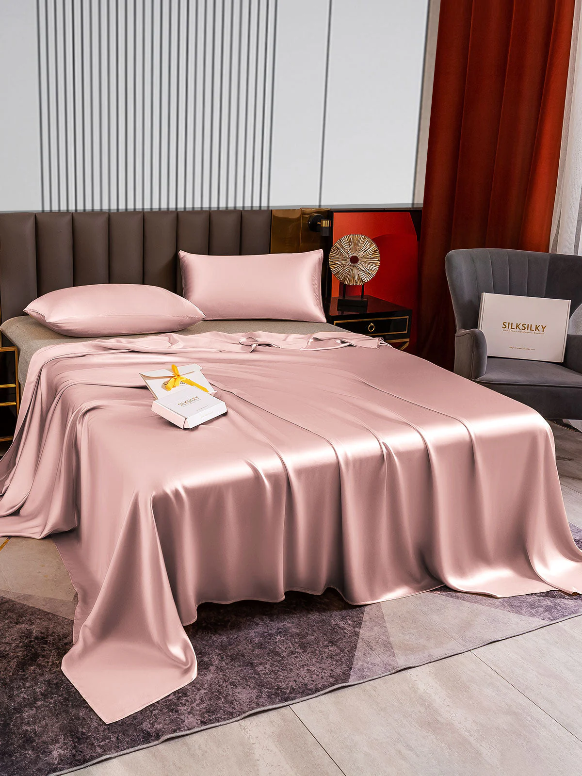 22Momme 3Pcs Set de soie Draps Plat+2x Taies d‘oreiller - Image 39