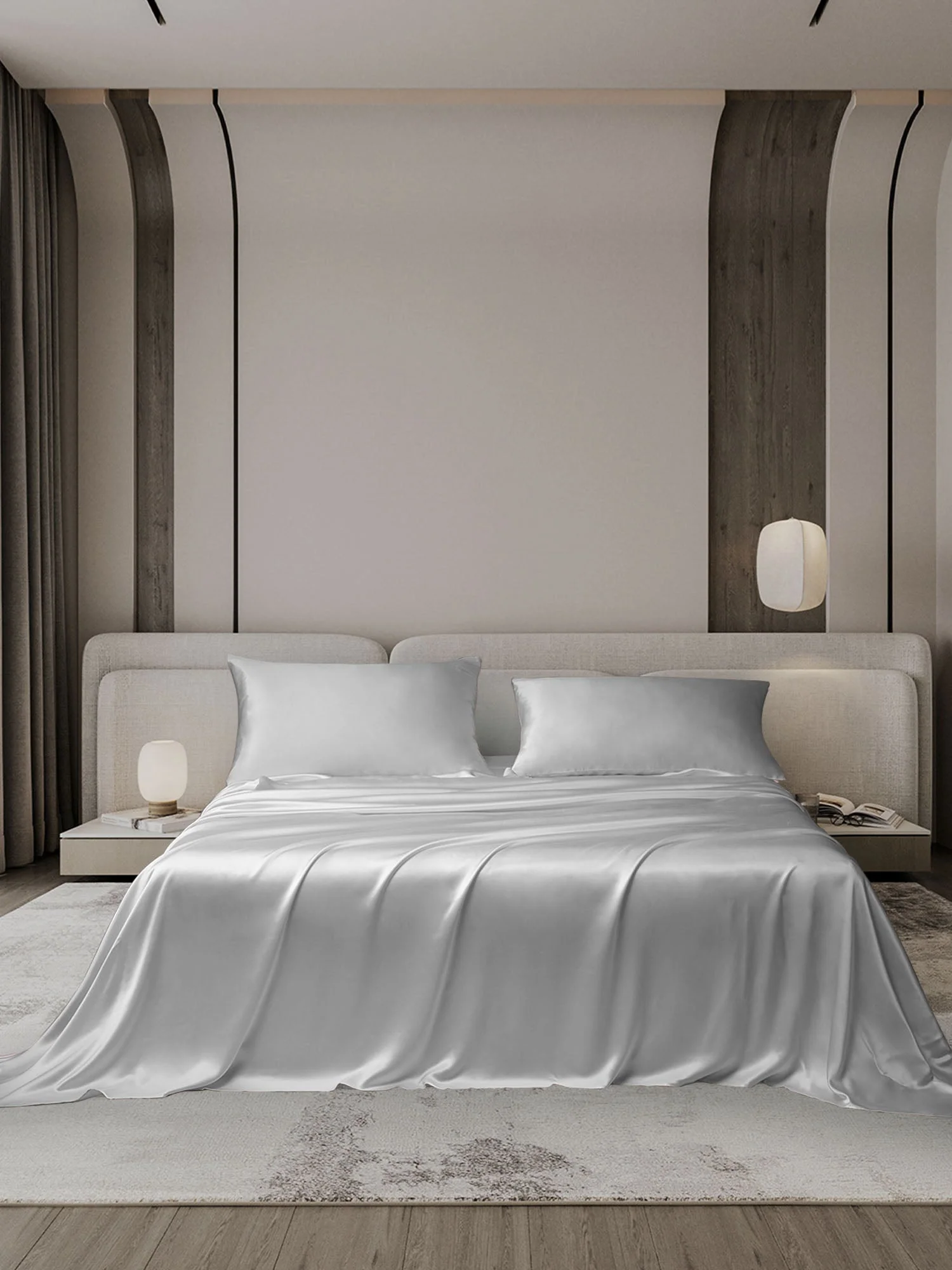 22Momme 3Pcs Set de soie Draps Plat+2x Taies d‘oreiller - Image 42