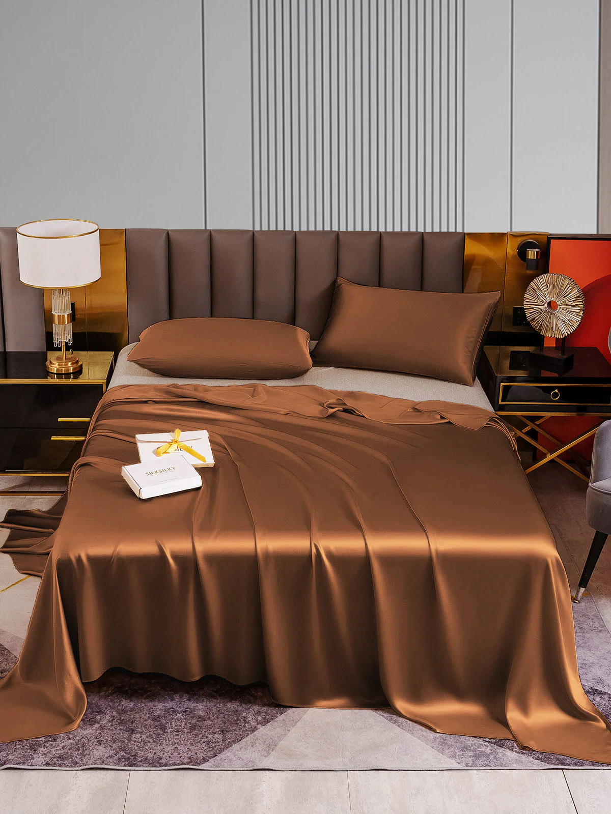 22Momme 3Pcs Set de soie Draps Plat+2x Taies d‘oreiller - Image 52
