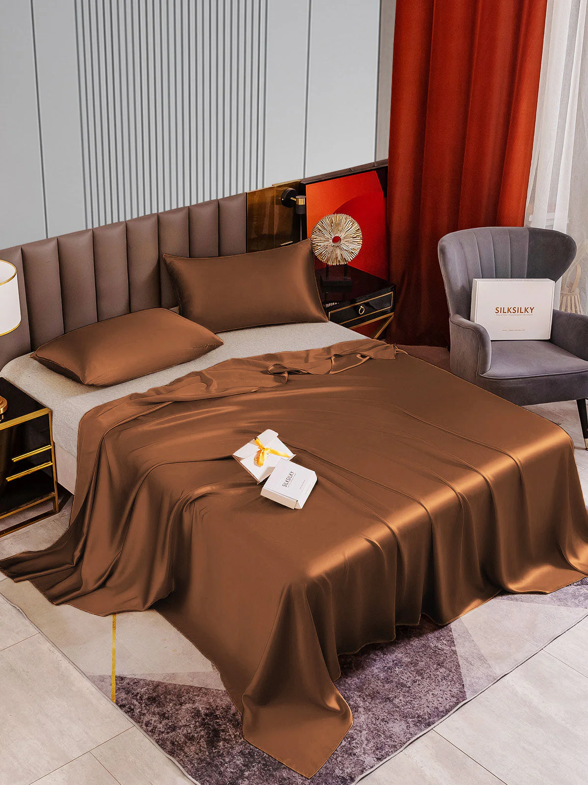 22Momme 3Pcs Set de soie Draps Plat+2x Taies d‘oreiller - Image 53