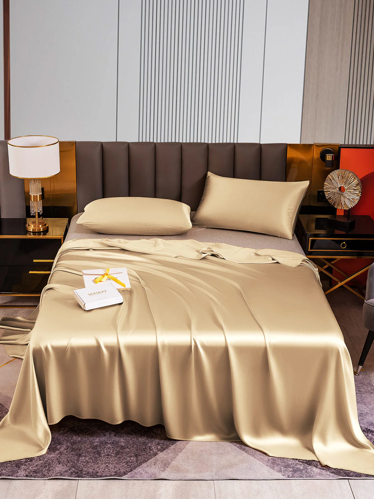 22Momme 3Pcs Set de soie Draps Plat+2x Taies d‘oreiller - Image 57