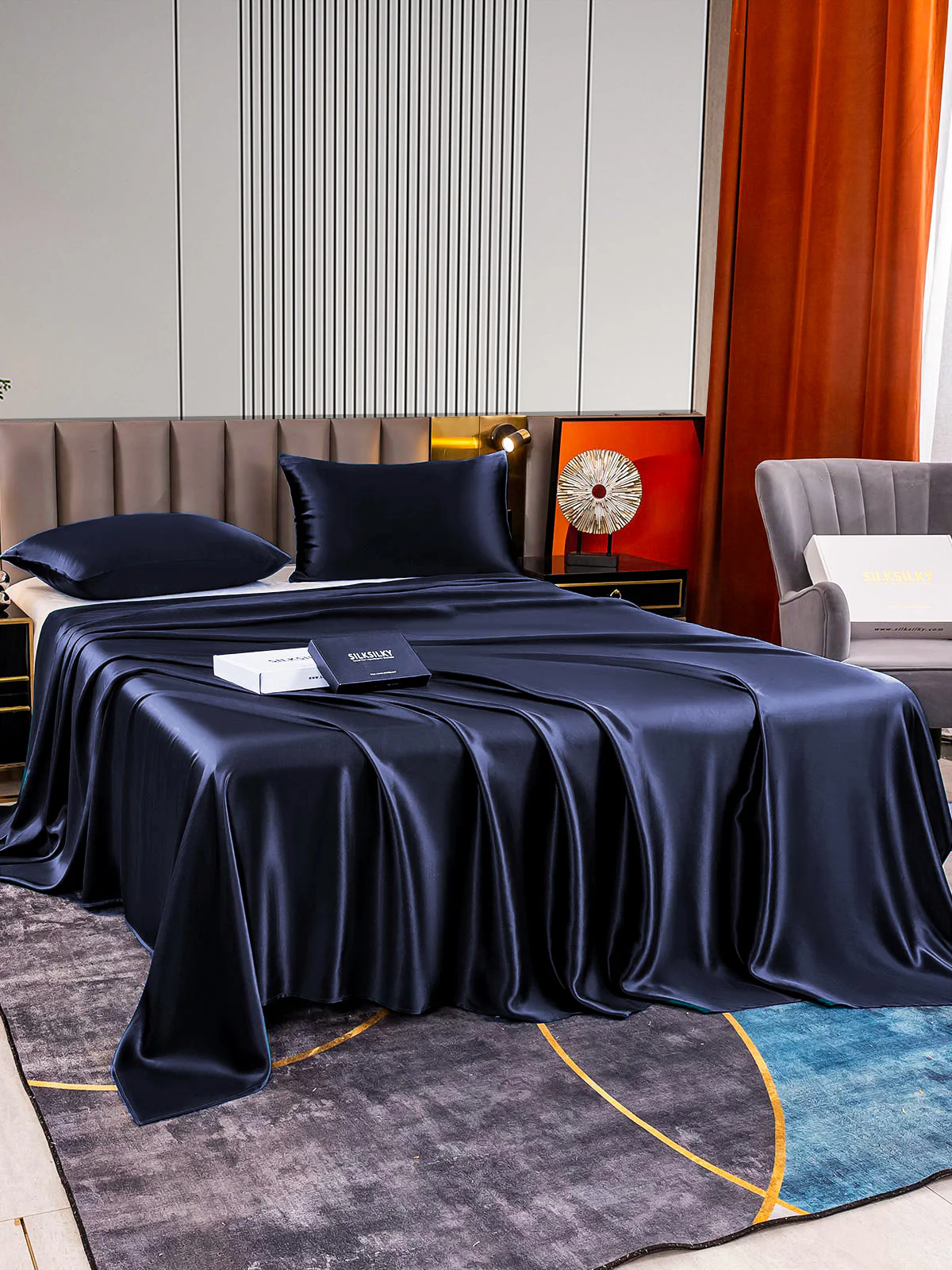 22Momme 3Pcs Set de soie Draps Plat+2x Taies d‘oreiller - Image 9