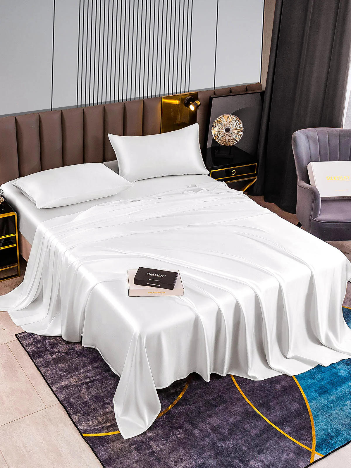 22Momme 4pièces soie 1x Drap Housse+1x Draps Plat+2x taies d‘oreiller - Image 10