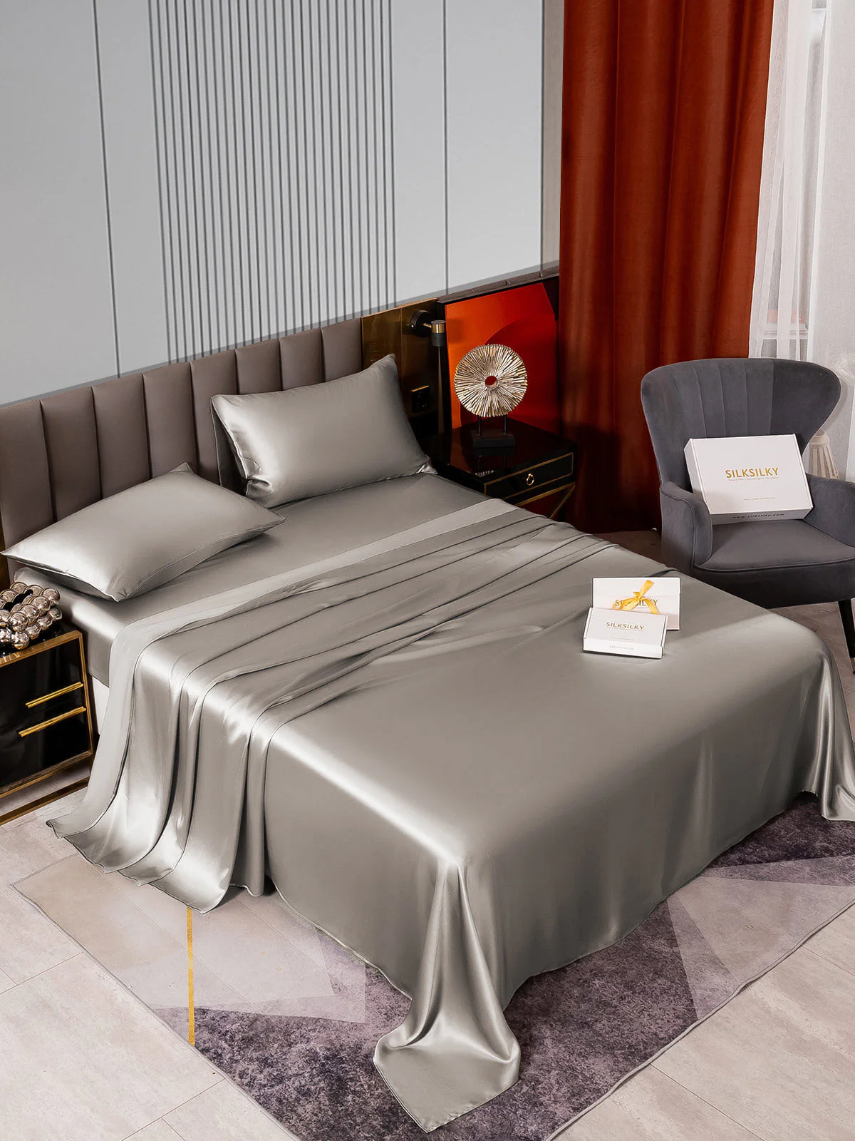 22Momme 4pièces soie 1x Drap Housse+1x Draps Plat+2x taies d‘oreiller - Image 41