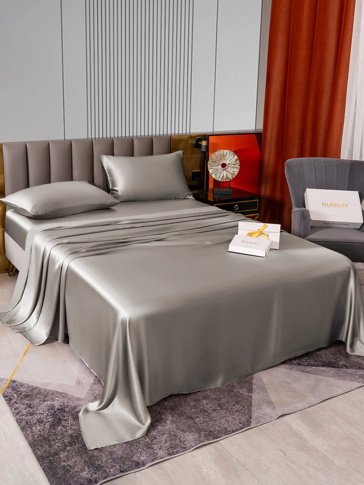 22Momme 4pièces soie 1x Drap Housse+1x Draps Plat+2x taies d‘oreiller - Image 44