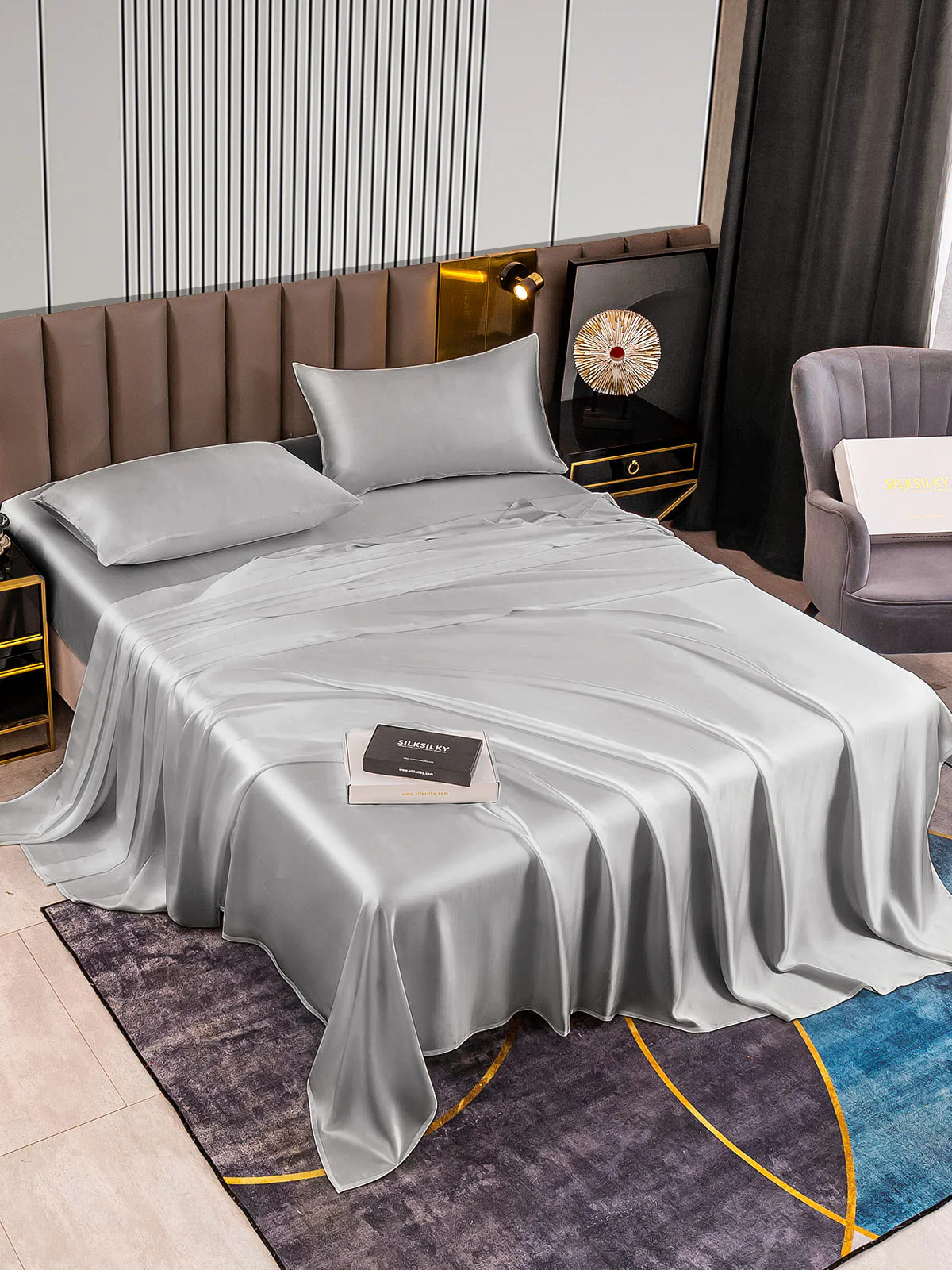 22Momme 4pièces soie 1x Drap Housse+1x Draps Plat+2x taies d‘oreiller - Image 47