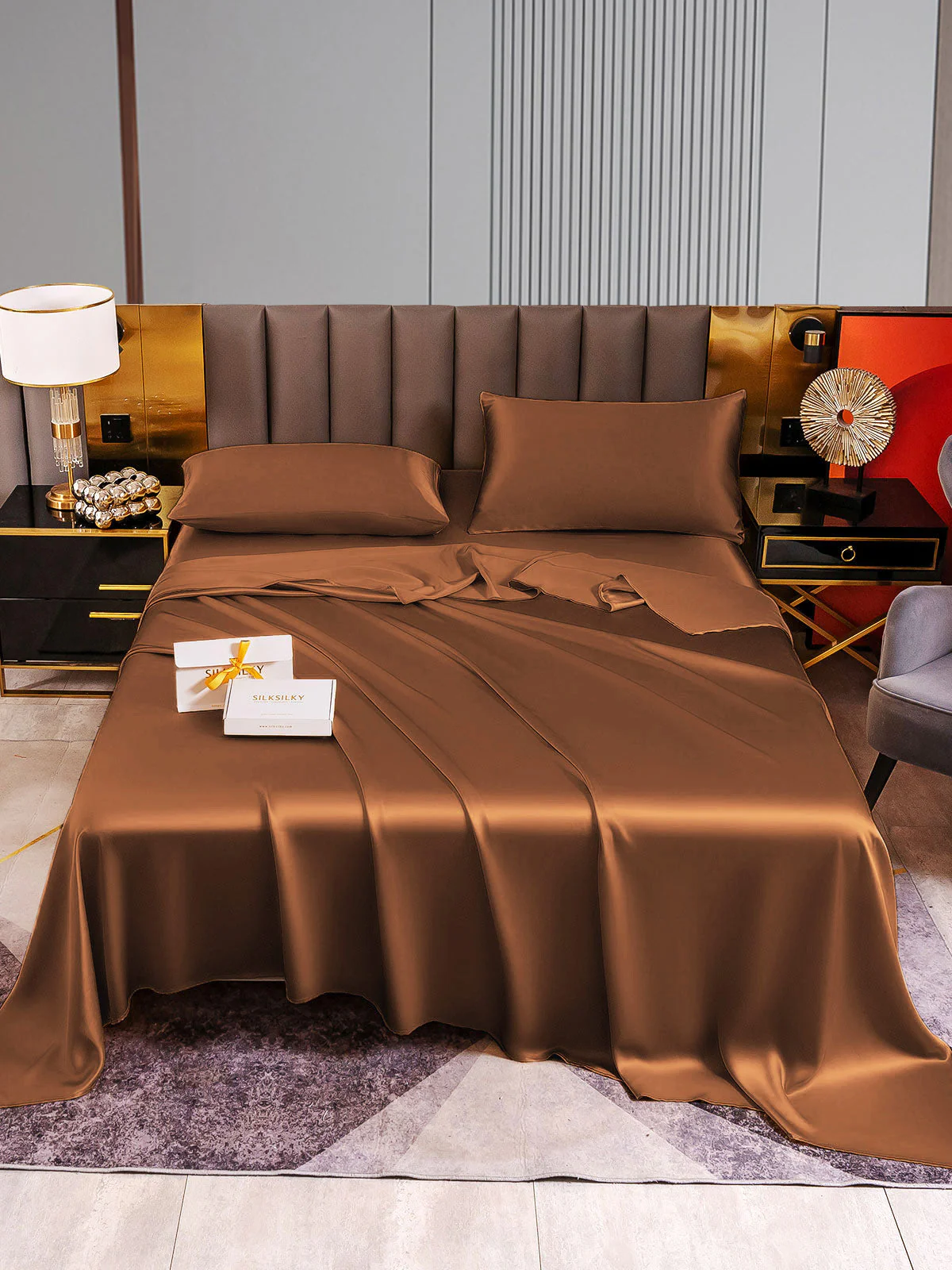 22Momme 4pièces soie 1x Drap Housse+1x Draps Plat+2x taies d‘oreiller - Image 68