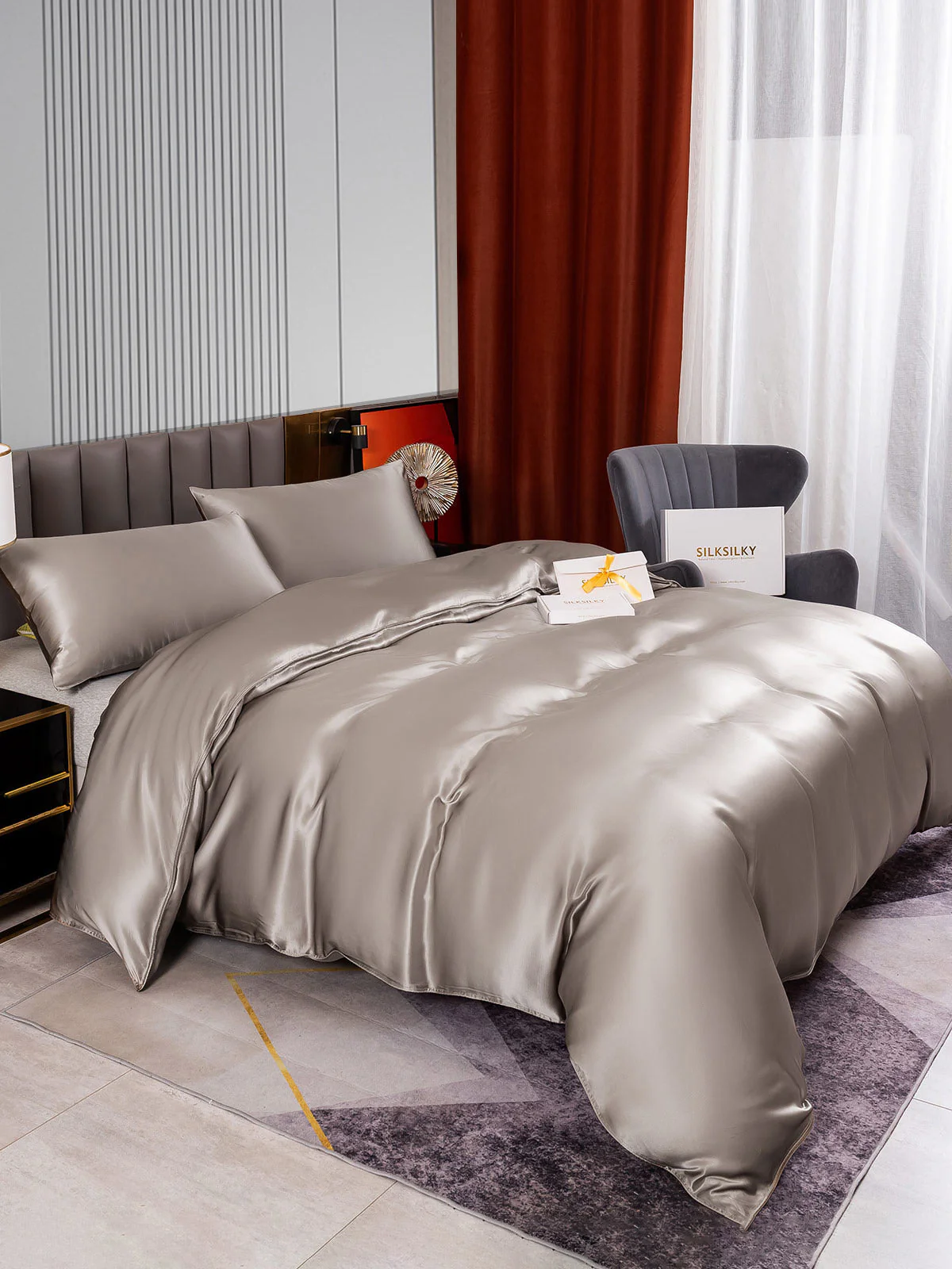 22MM Soie Parure De Lit 3 Pièces 1x Housse de Couette et 2x Taies d‘Oreiller - Image 24