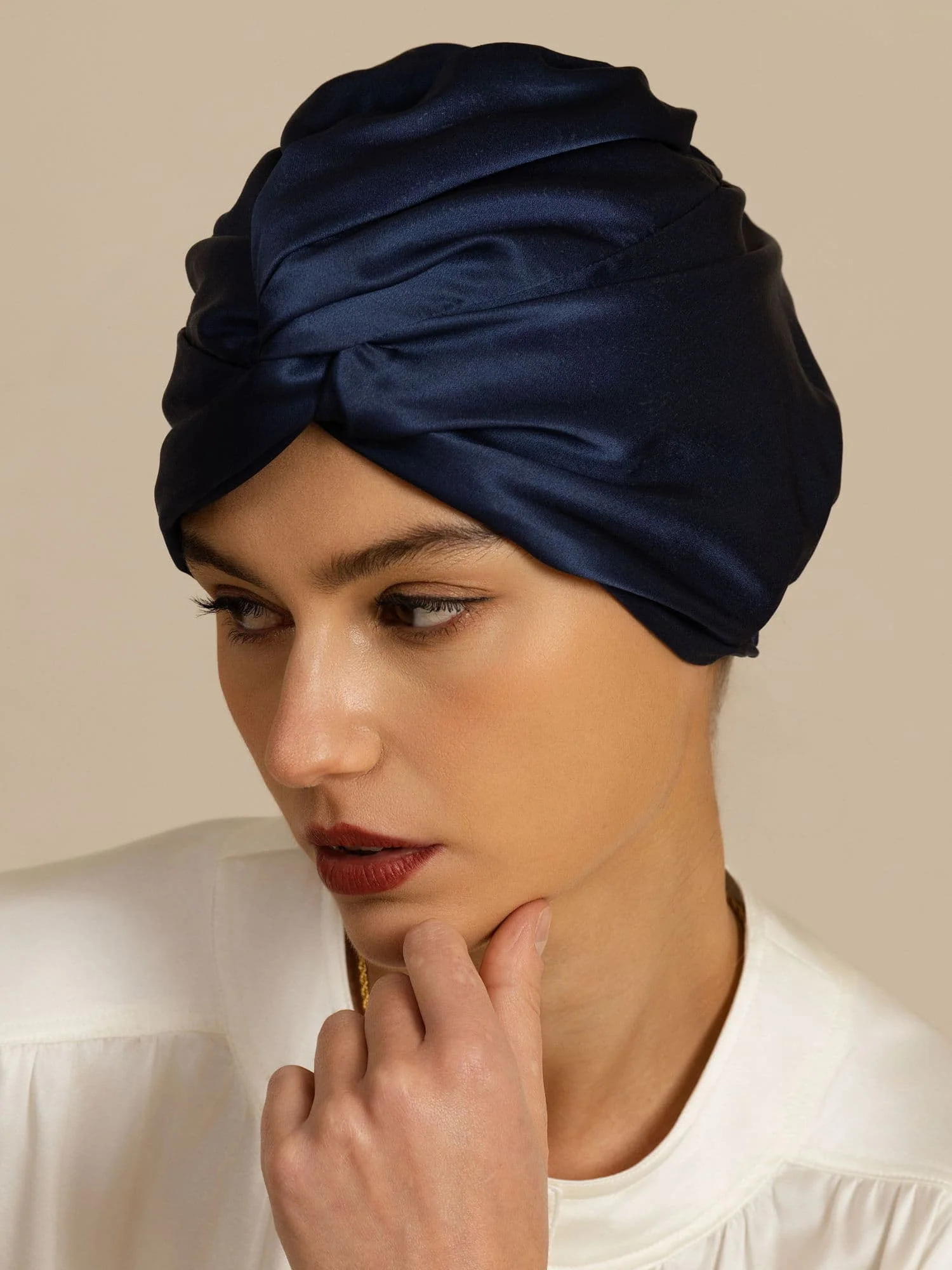 Bonnet en pure soie 22Momme avec nœud à l’avant et bouton réglable - Image 22