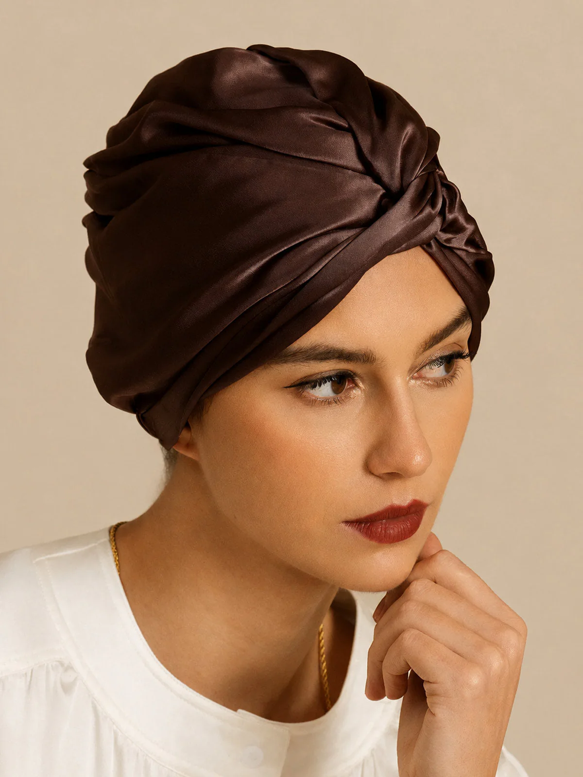 Bonnet en pure soie 22Momme avec nœud à l’avant et bouton réglable - Image 29
