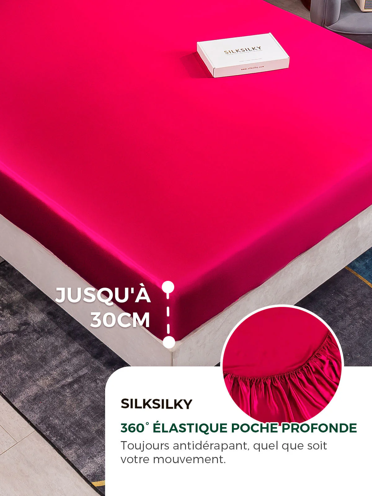 25Momme 3 pièces soie 1x drap housse+2x taies d‘oreiller - Image 22