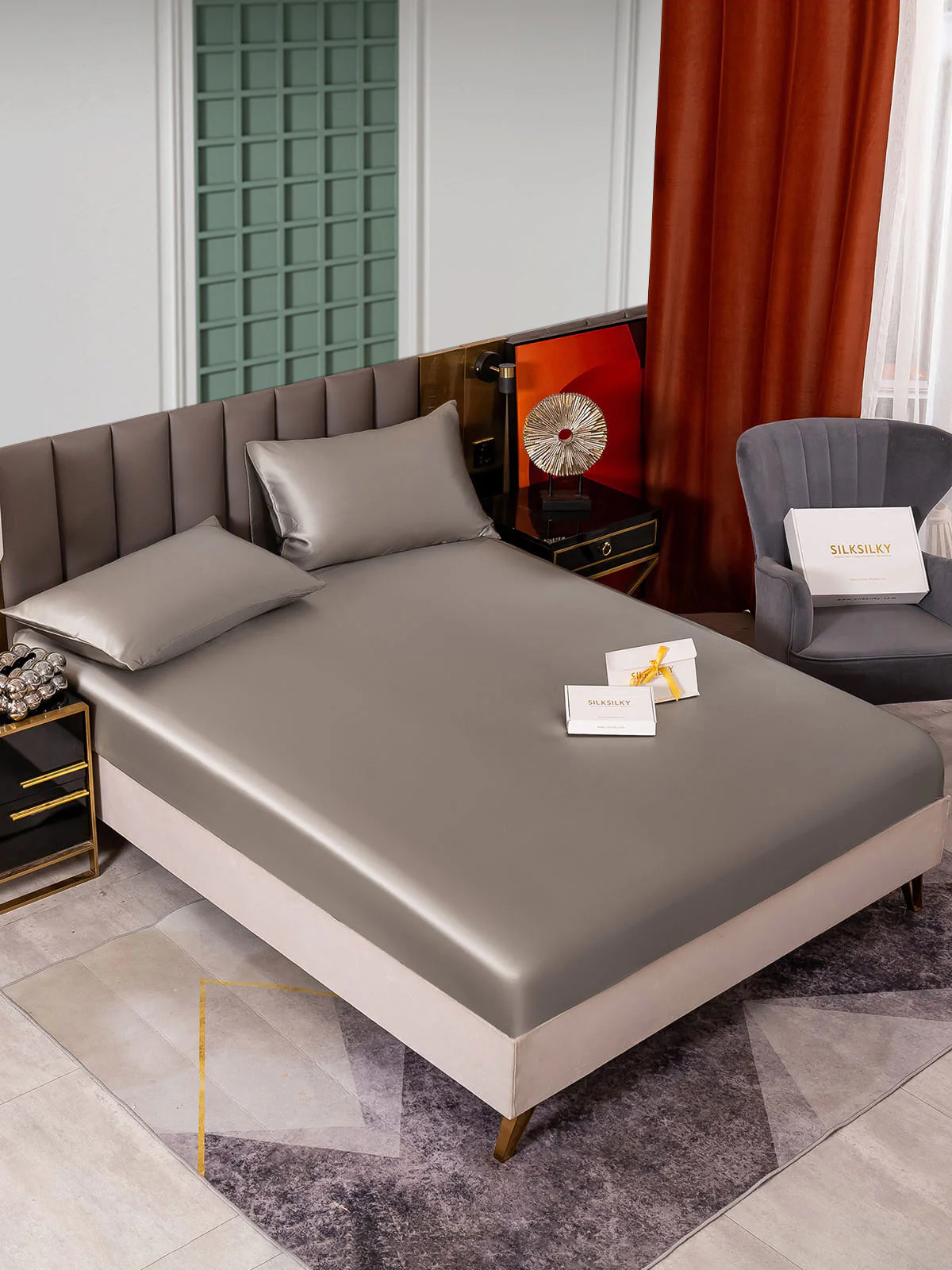 25Momme 3 pièces soie 1x drap housse+2x taies d‘oreiller - Image 31