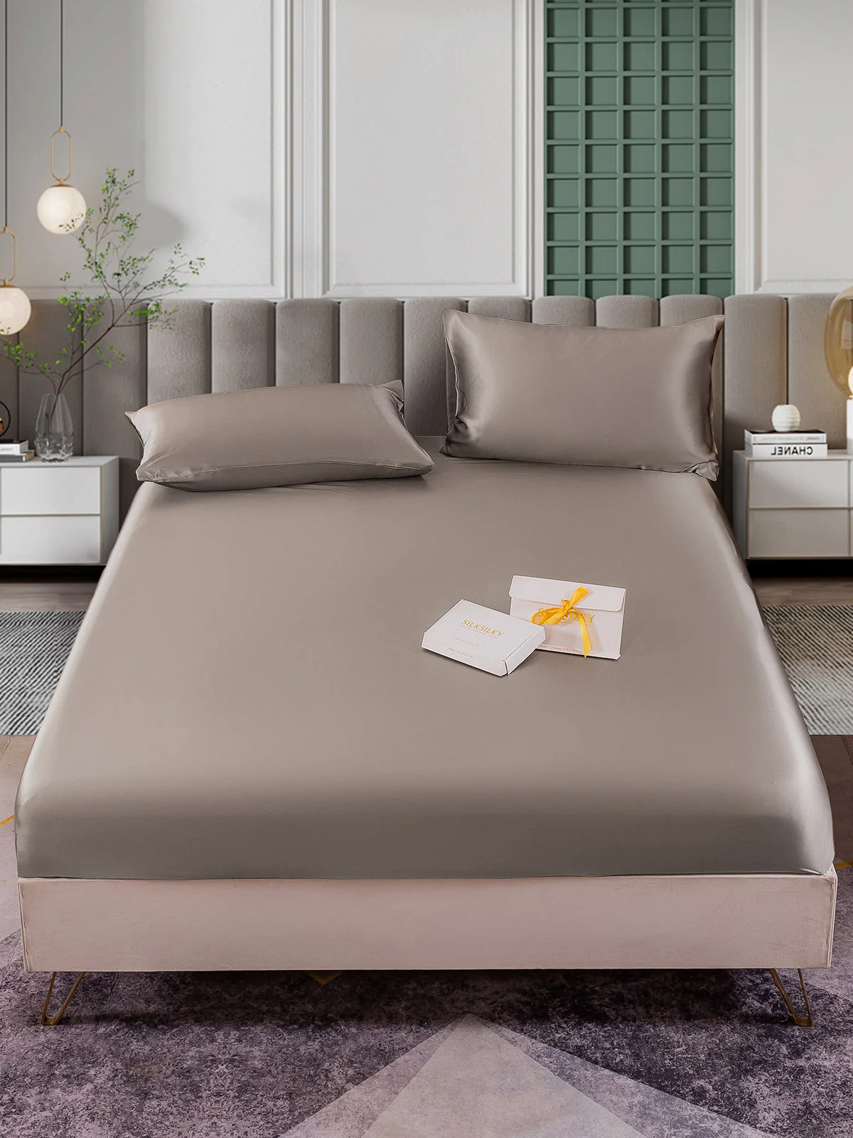 25Momme 3 pièces soie 1x drap housse+2x taies d‘oreiller - Image 32