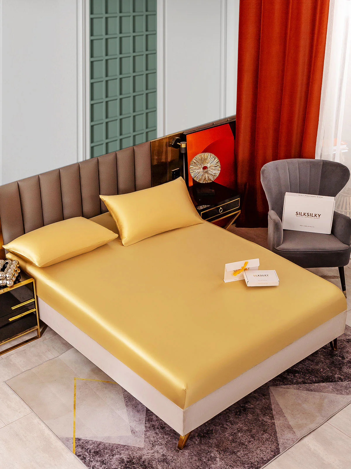 25Momme 3 pièces soie 1x drap housse+2x taies d‘oreiller - Image 55