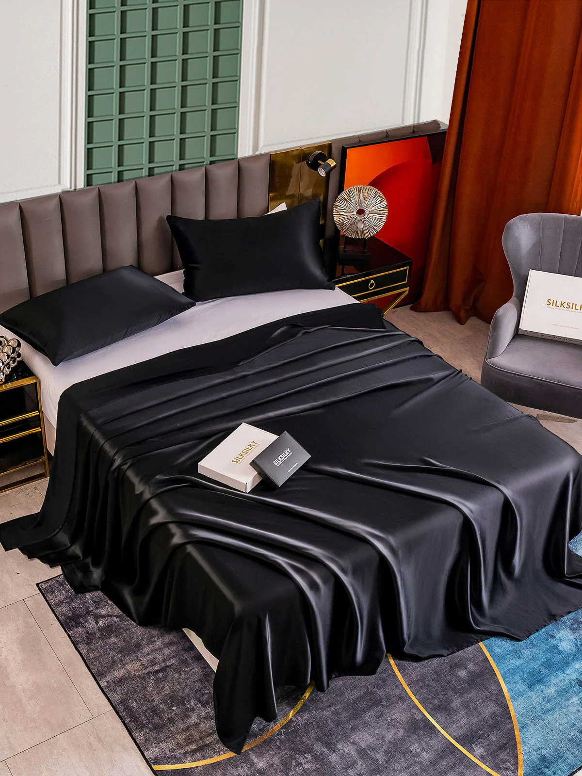 25Momme 3Pcs Set de soie Draps Plat+2x Taies d‘oreiller - Image 12