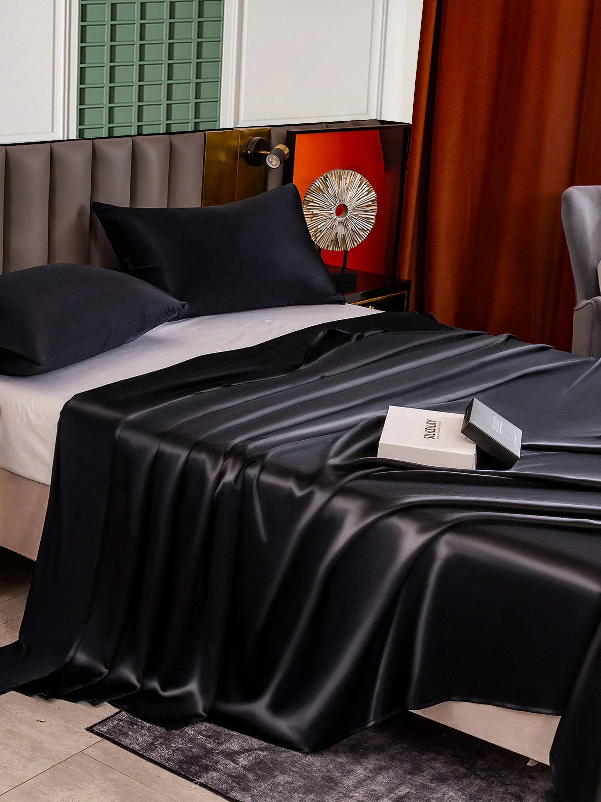 25Momme 3Pcs Set de soie Draps Plat+2x Taies d‘oreiller - Image 14