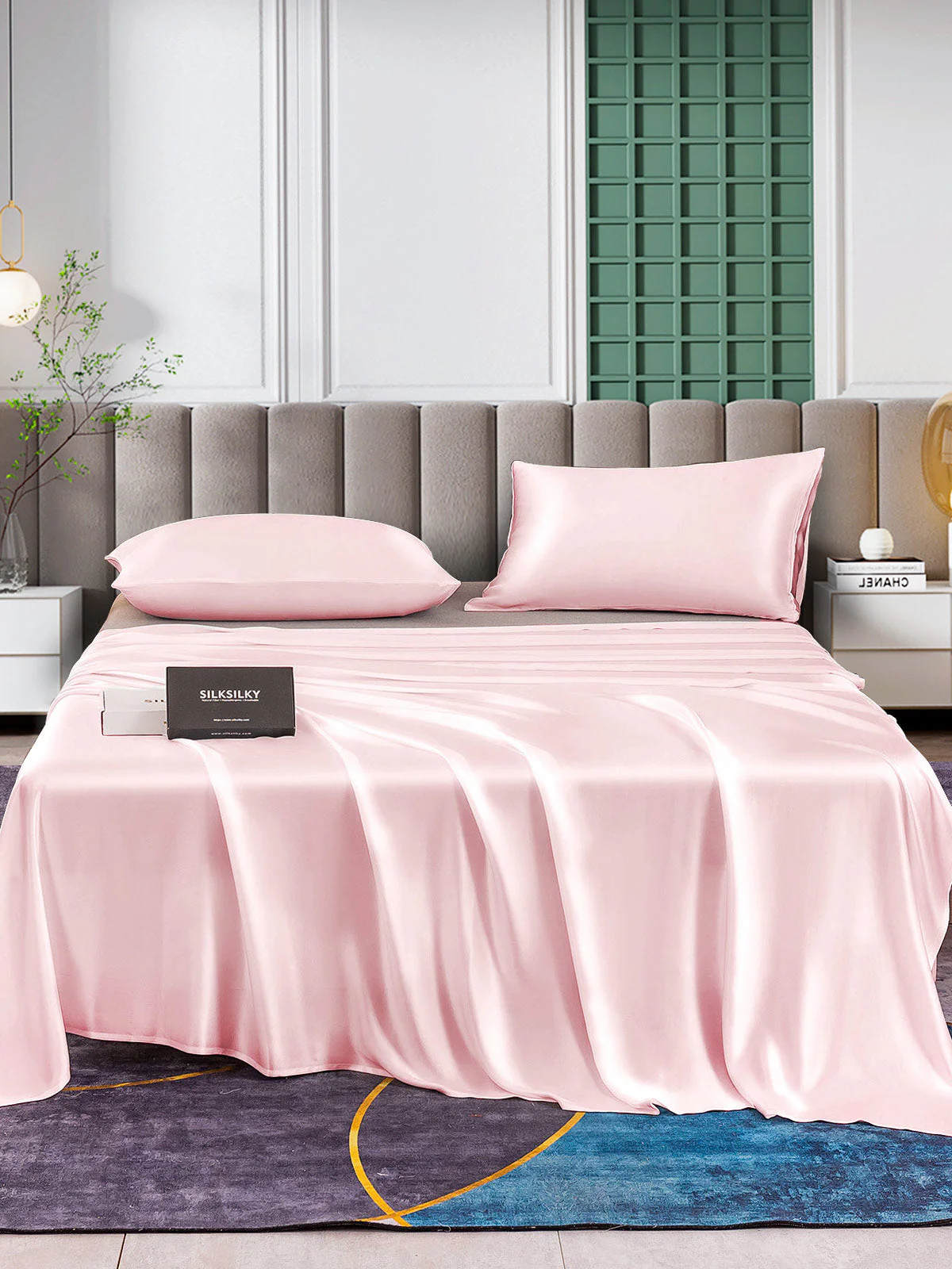 25Momme 3Pcs Set de soie Draps Plat+2x Taies d‘oreiller - Image 16