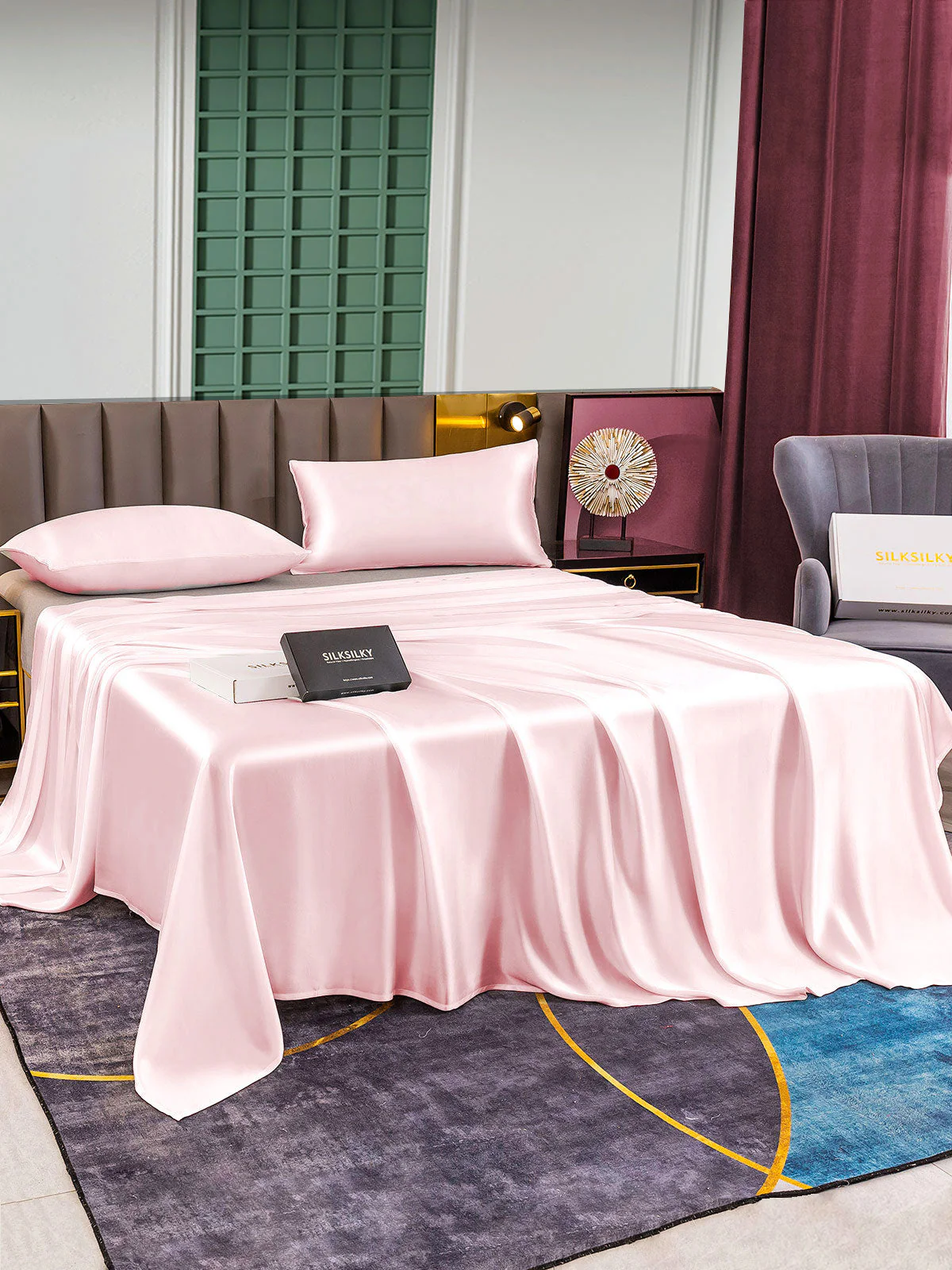 25Momme 3Pcs Set de soie Draps Plat+2x Taies d‘oreiller - Image 18