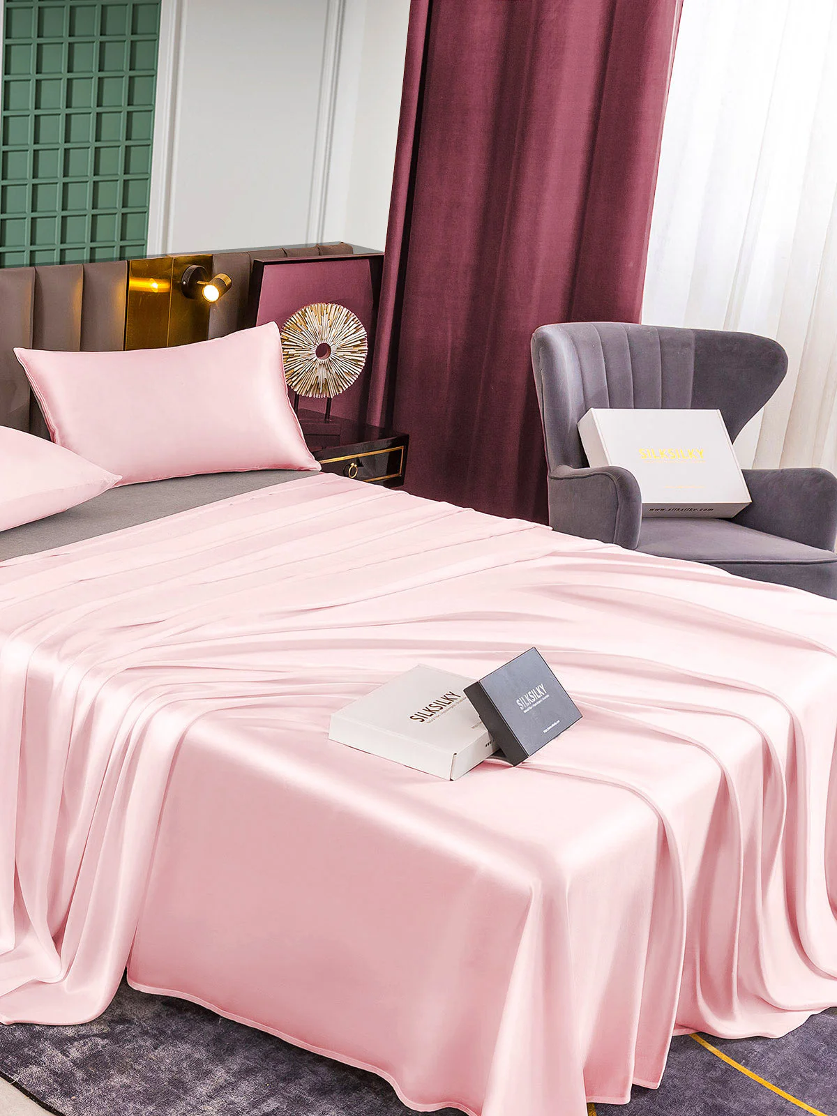 25Momme 3Pcs Set de soie Draps Plat+2x Taies d‘oreiller - Image 19