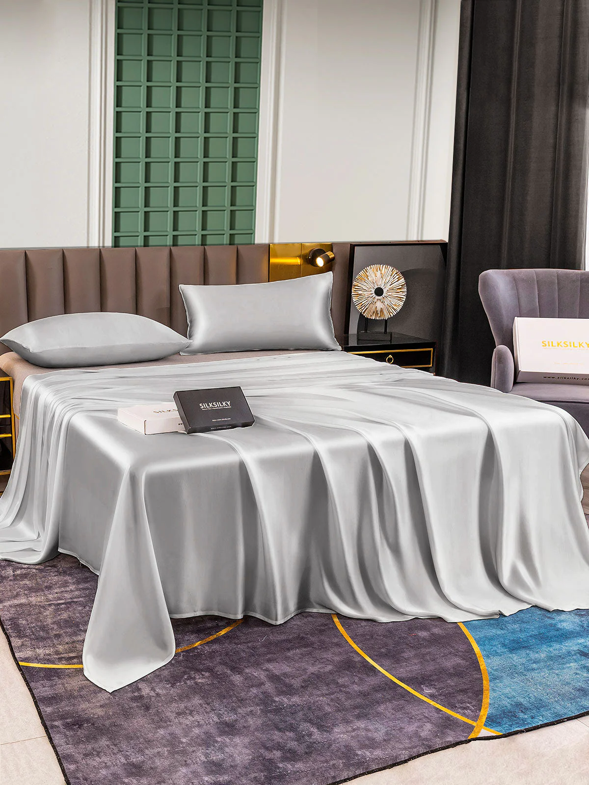 25Momme 3Pcs Set de soie Draps Plat+2x Taies d‘oreiller - Image 21