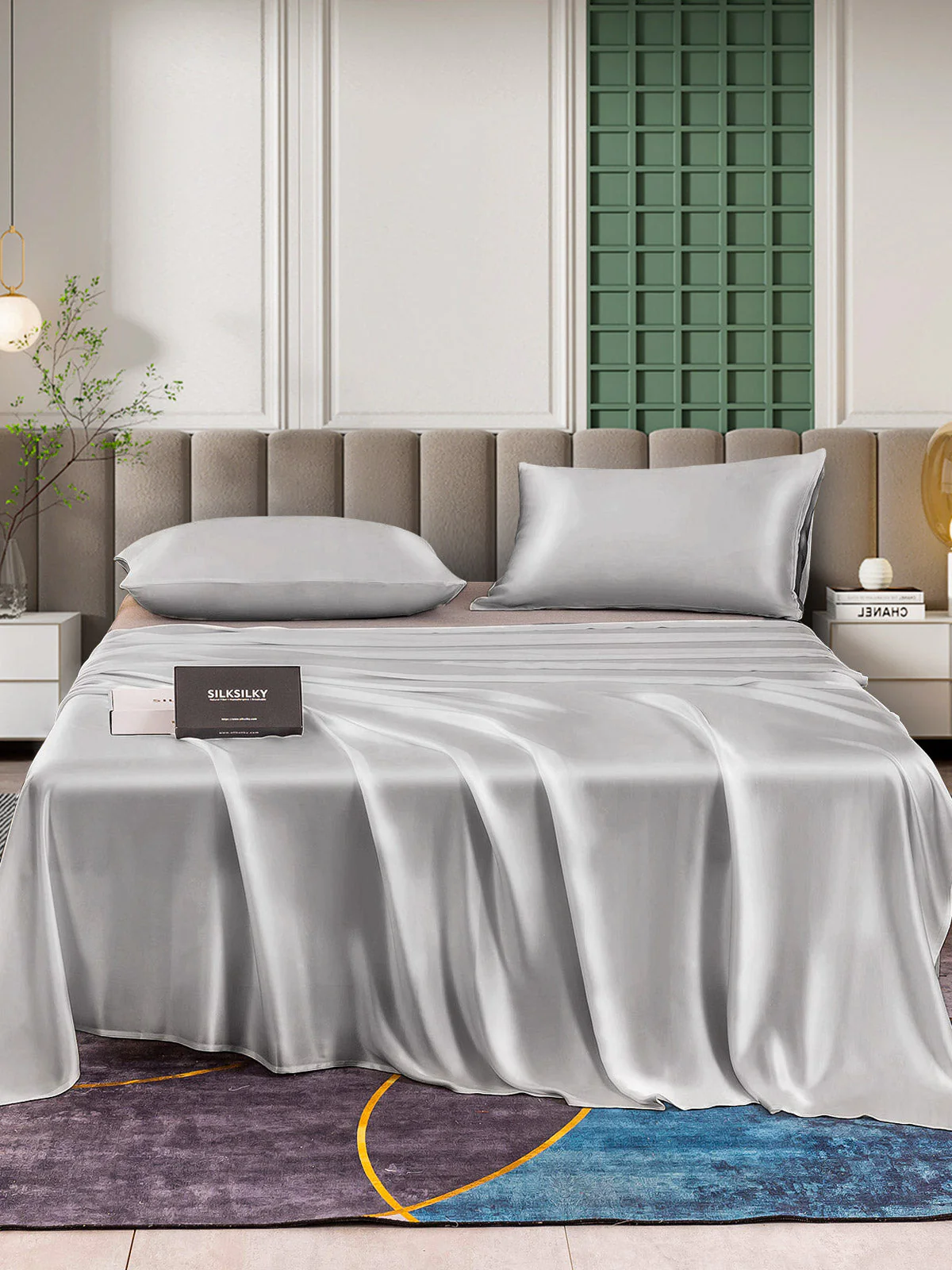 25Momme 3Pcs Set de soie Draps Plat+2x Taies d‘oreiller - Image 22