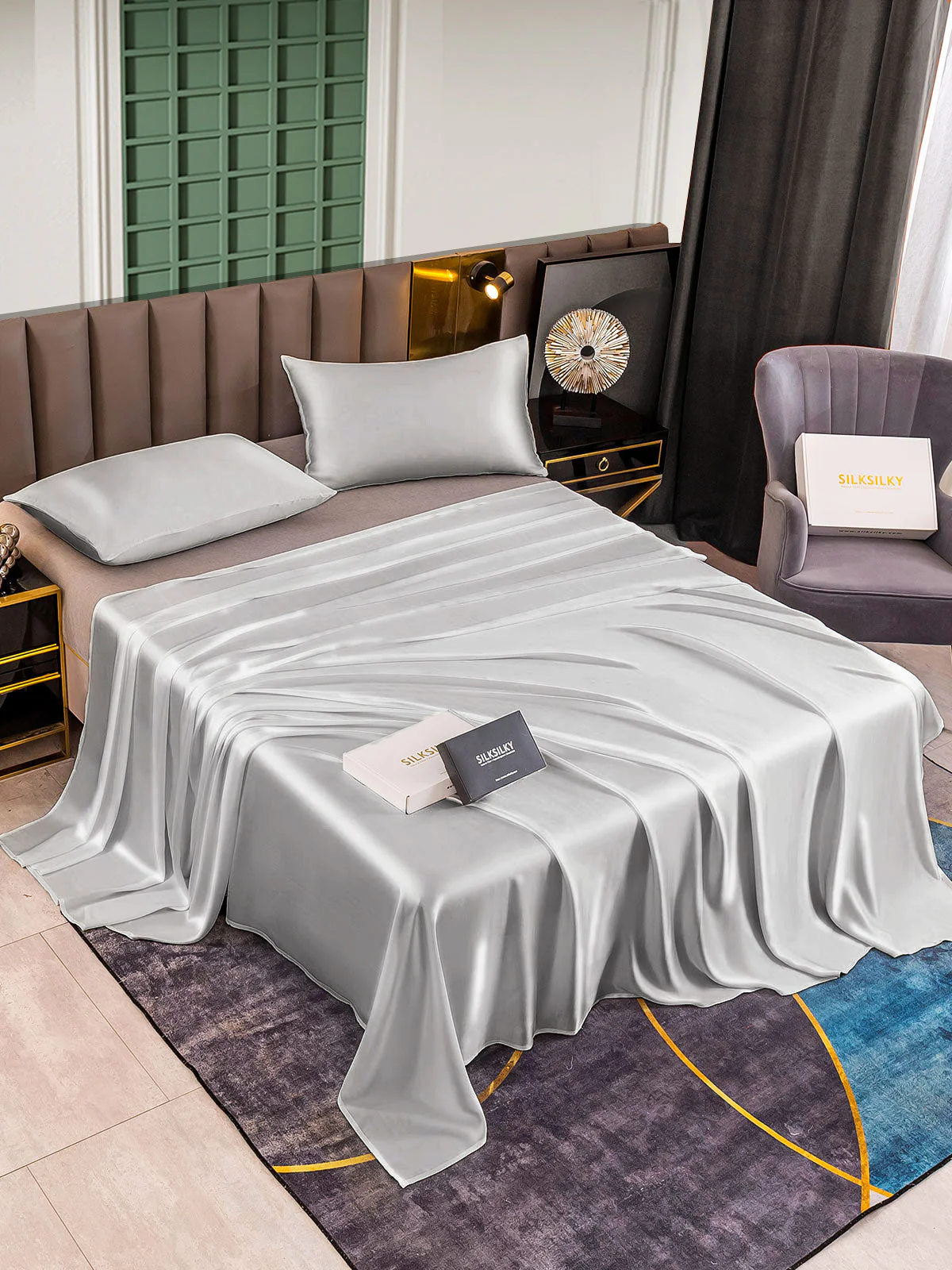 25Momme 3Pcs Set de soie Draps Plat+2x Taies d‘oreiller - Image 23