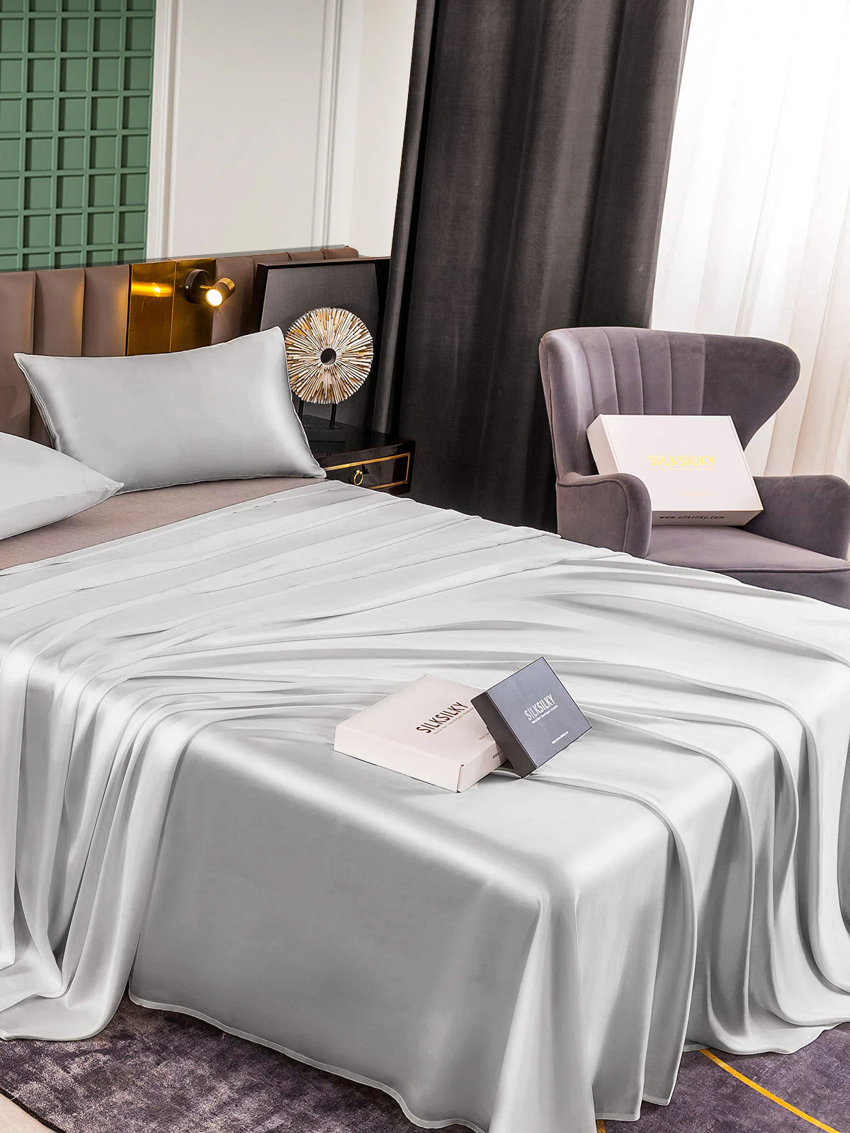 25Momme 3Pcs Set de soie Draps Plat+2x Taies d‘oreiller - Image 24