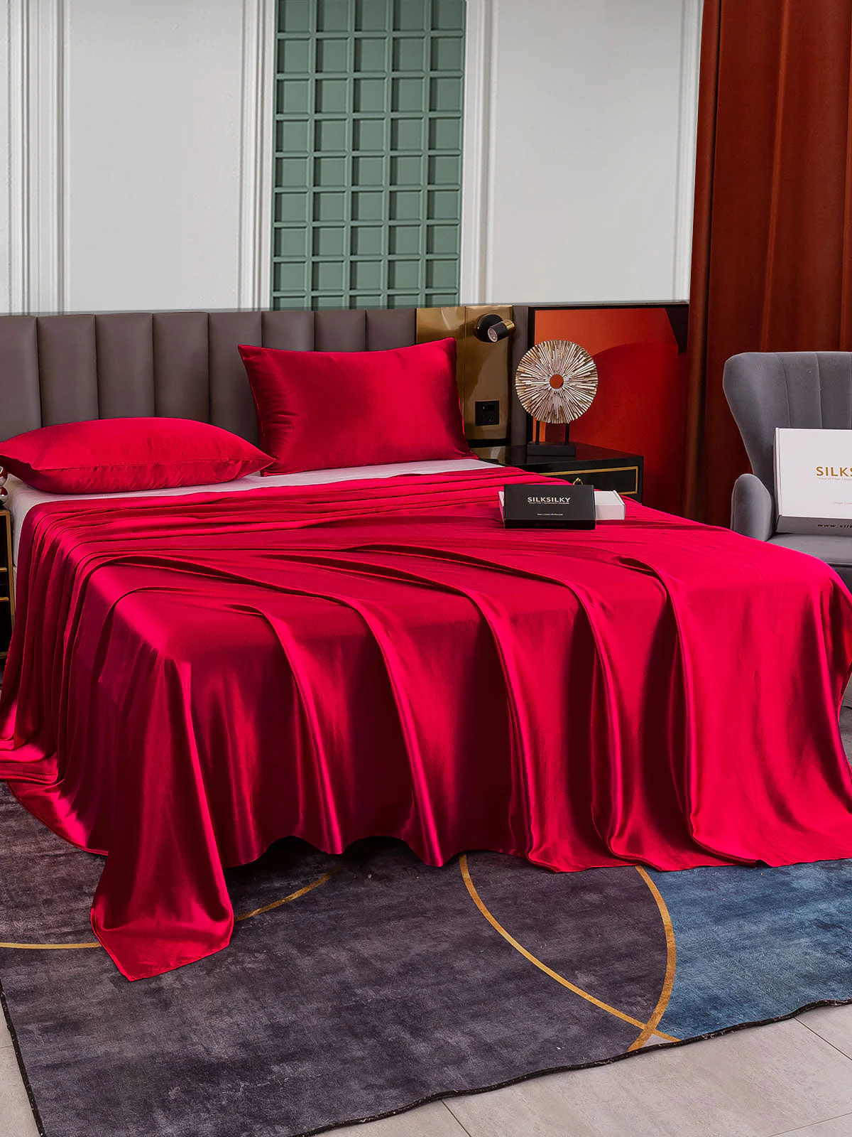 25Momme 3Pcs Set de soie Draps Plat+2x Taies d‘oreiller - Image 26
