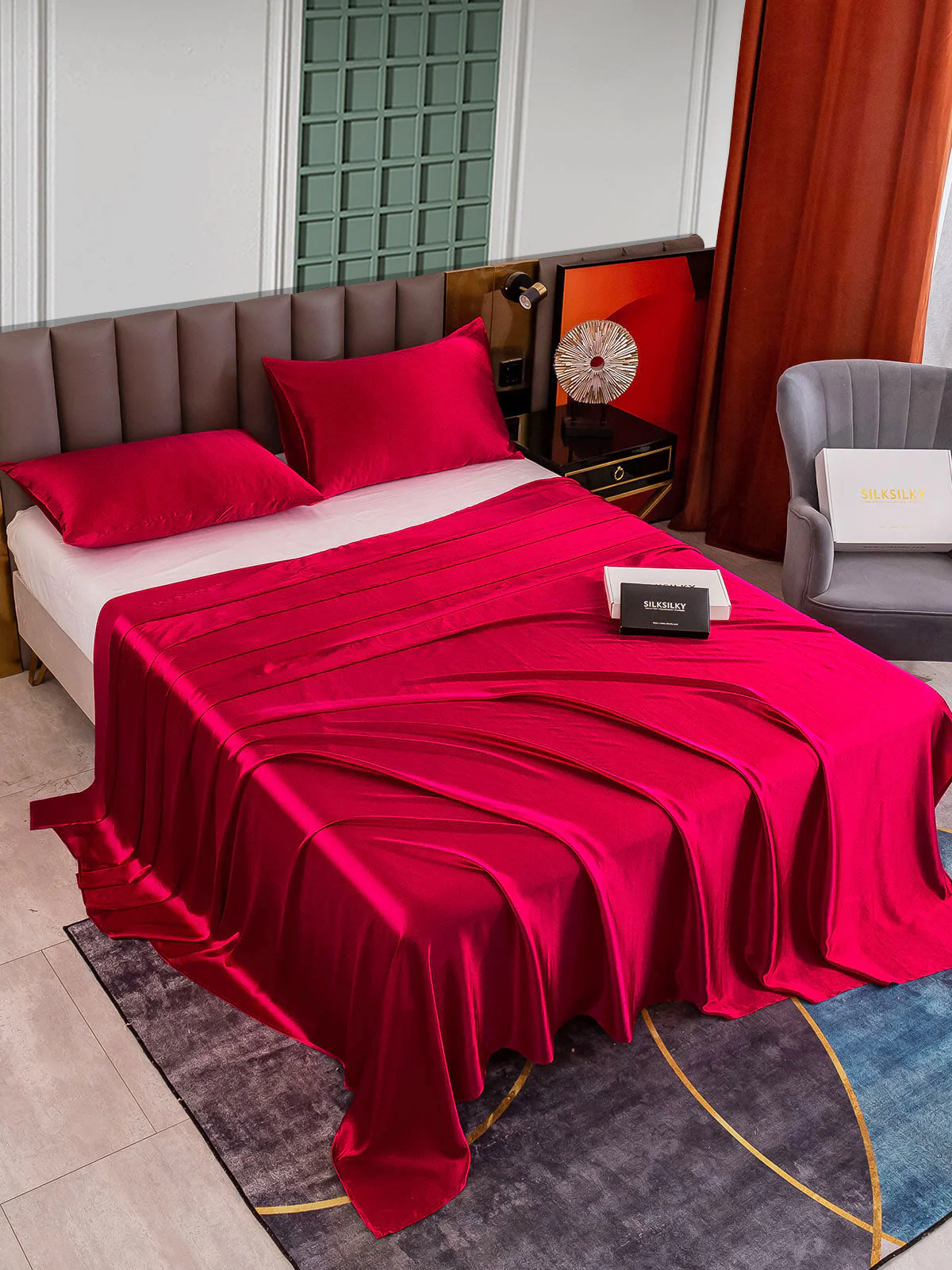 25Momme 3Pcs Set de soie Draps Plat+2x Taies d‘oreiller - Image 27