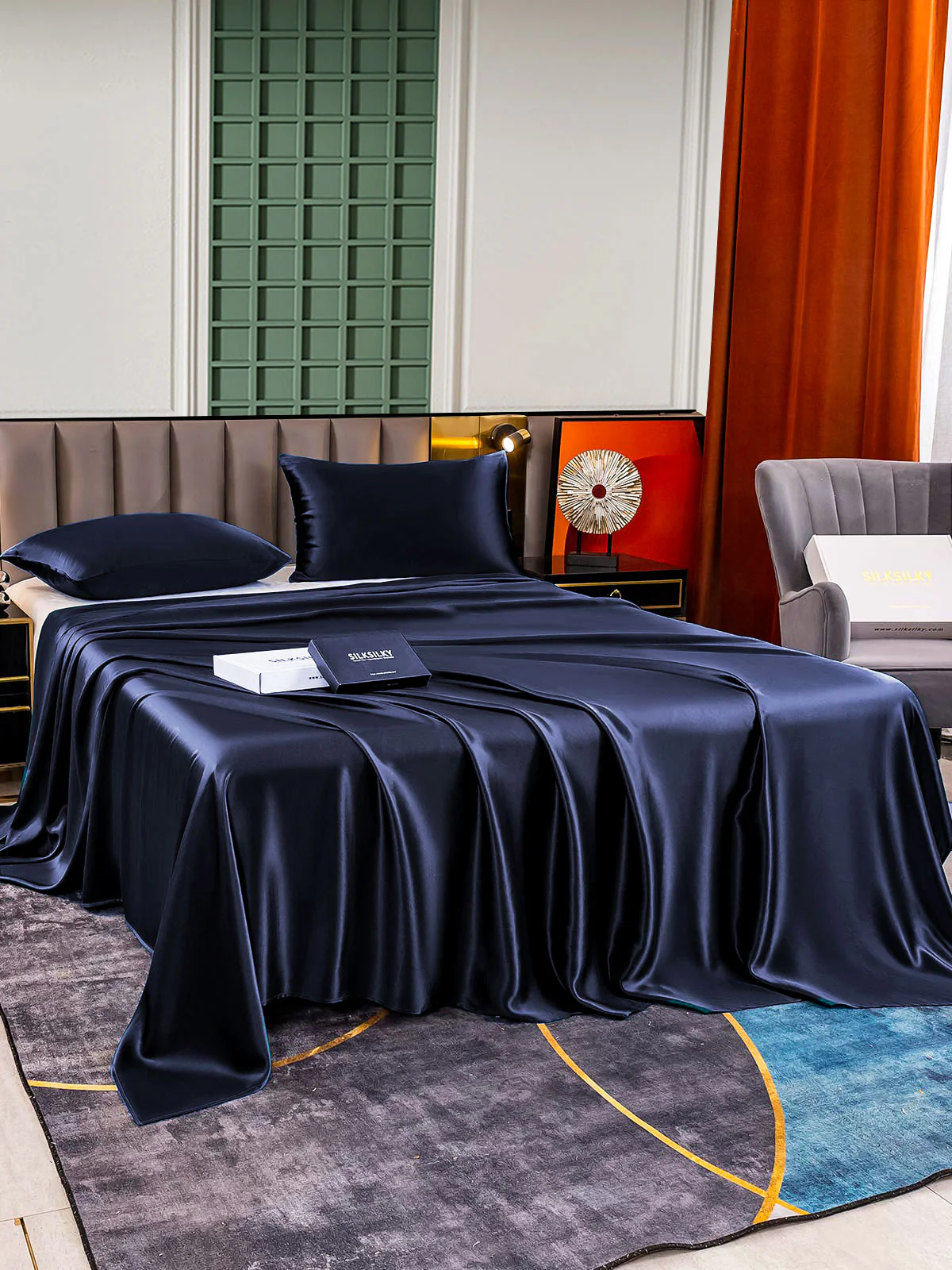 25Momme 3Pcs Set de soie Draps Plat+2x Taies d‘oreiller - Image 3