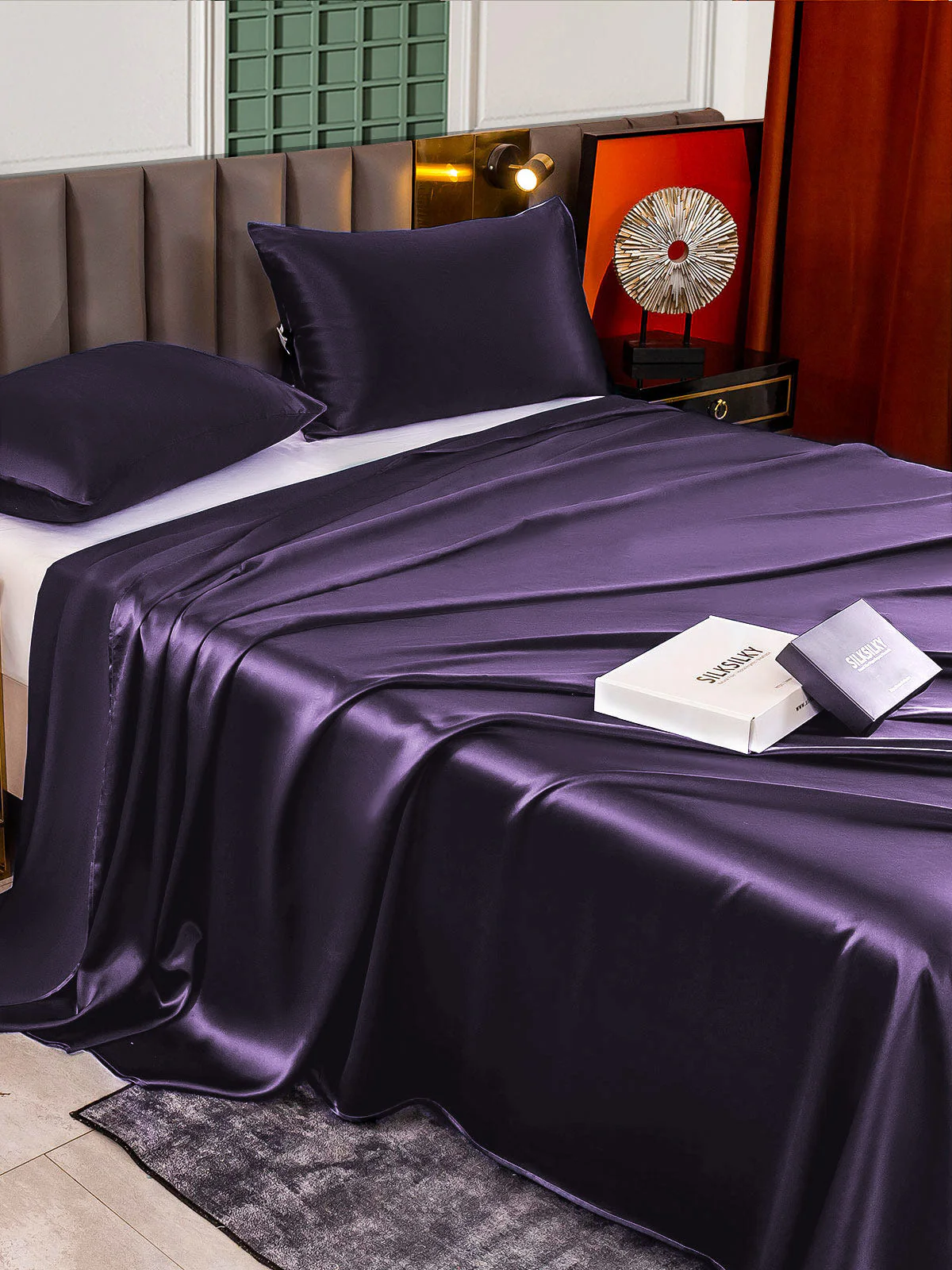 25Momme 3Pcs Set de soie Draps Plat+2x Taies d‘oreiller - Image 34