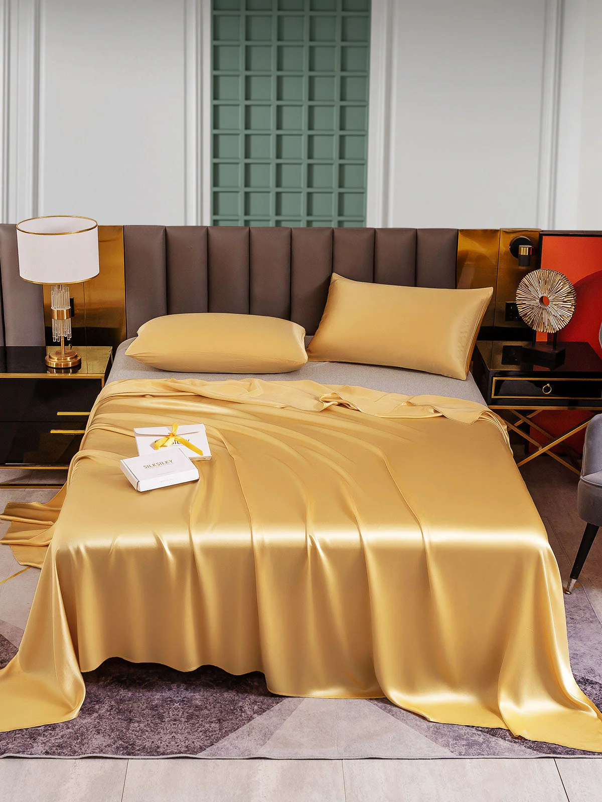 25Momme 3Pcs Set de soie Draps Plat+2x Taies d‘oreiller - Image 36