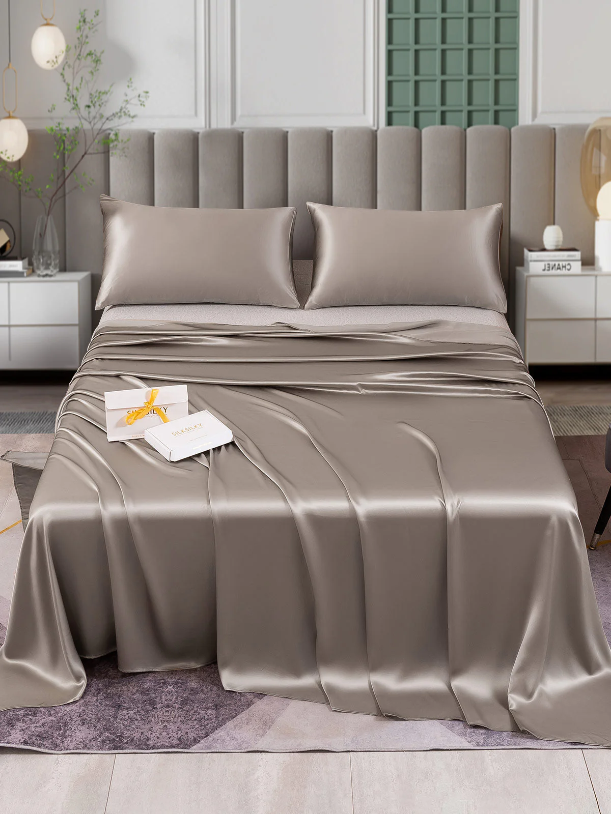 25Momme 3Pcs Set de soie Draps Plat+2x Taies d‘oreiller - Image 41