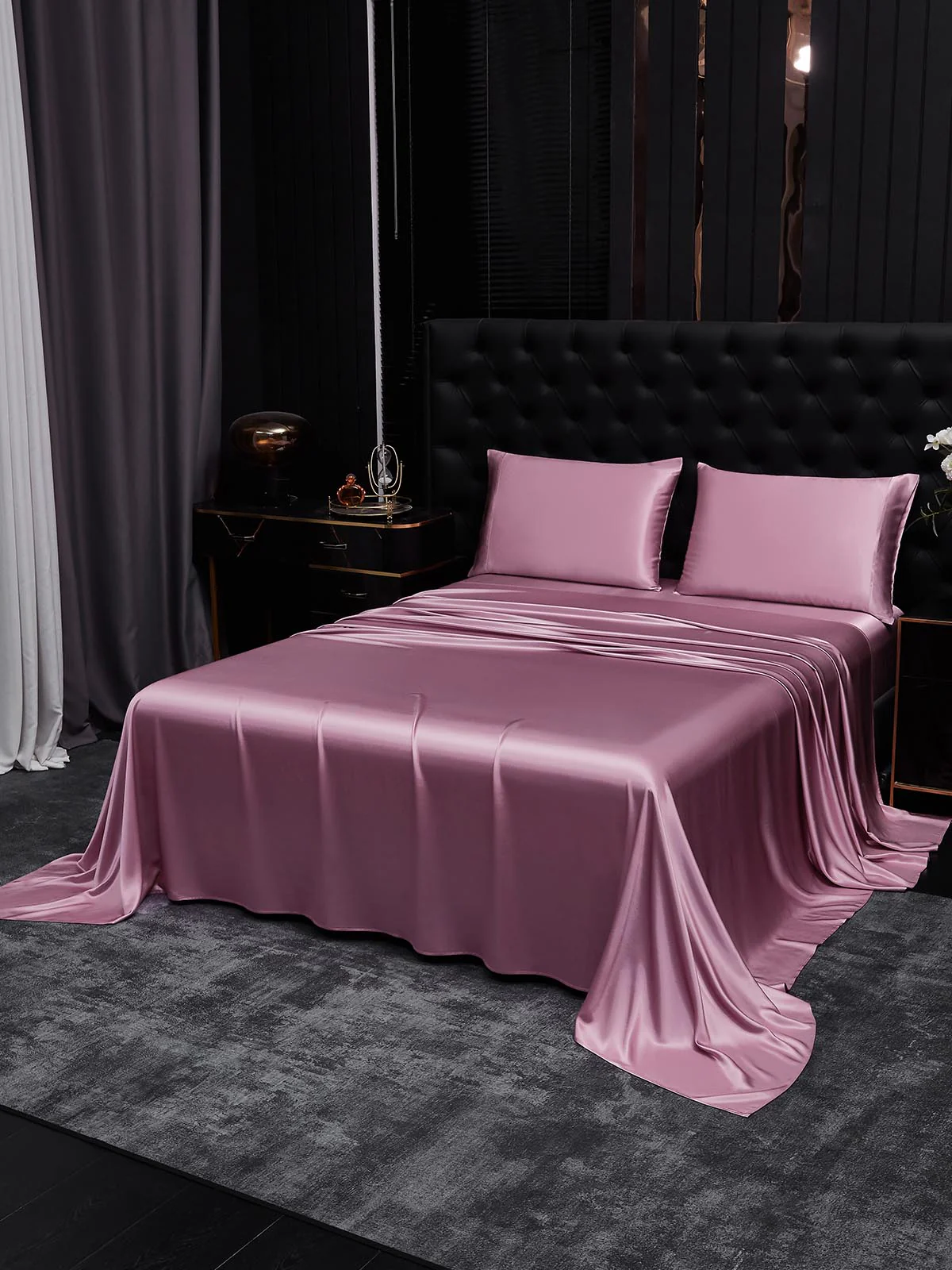 25Momme 3Pcs Set de soie Draps Plat+2x Taies d‘oreiller - Image 48