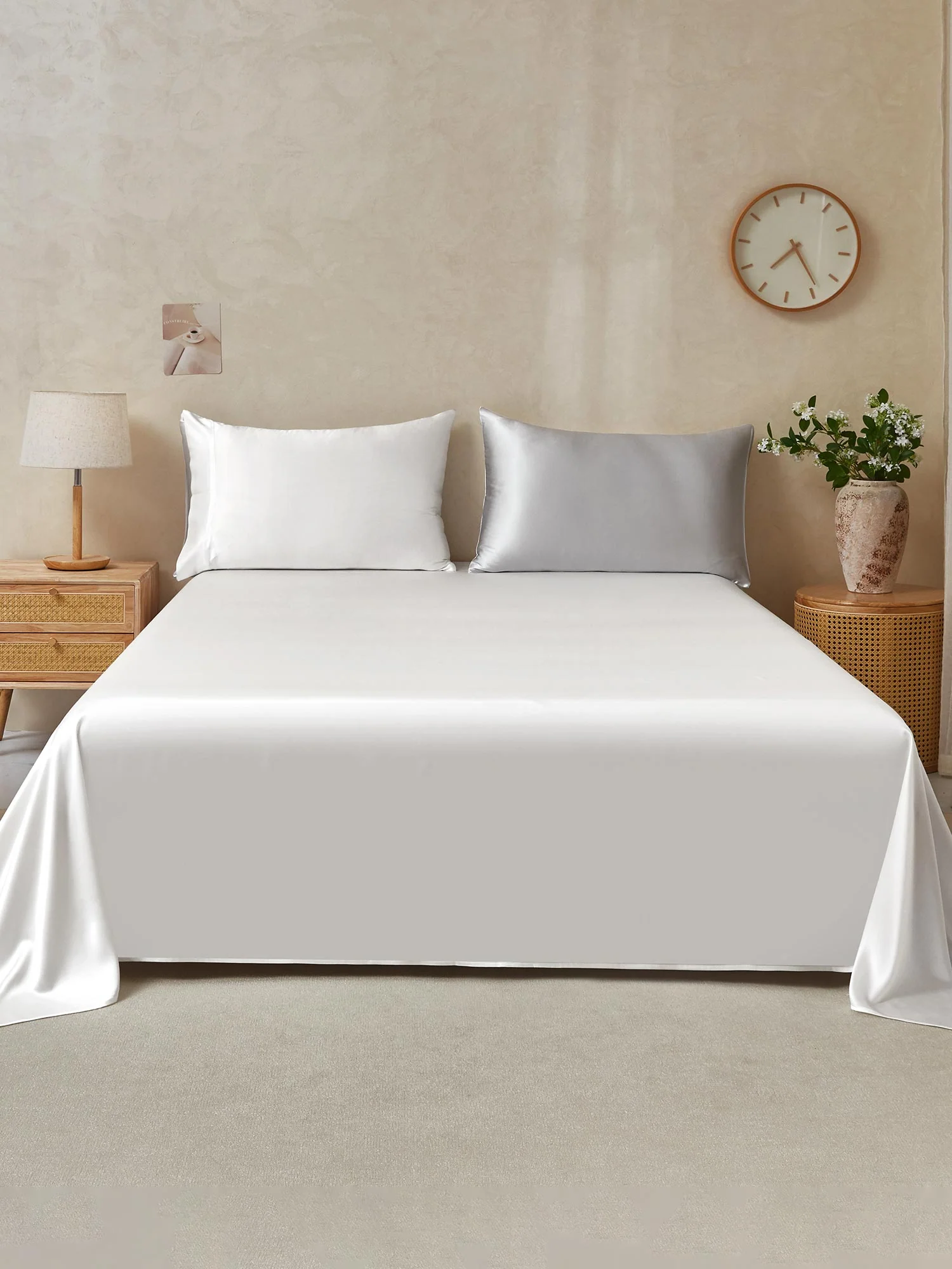 25Momme 3Pcs Set de soie Draps Plat+2x Taies d‘oreiller - Image 49