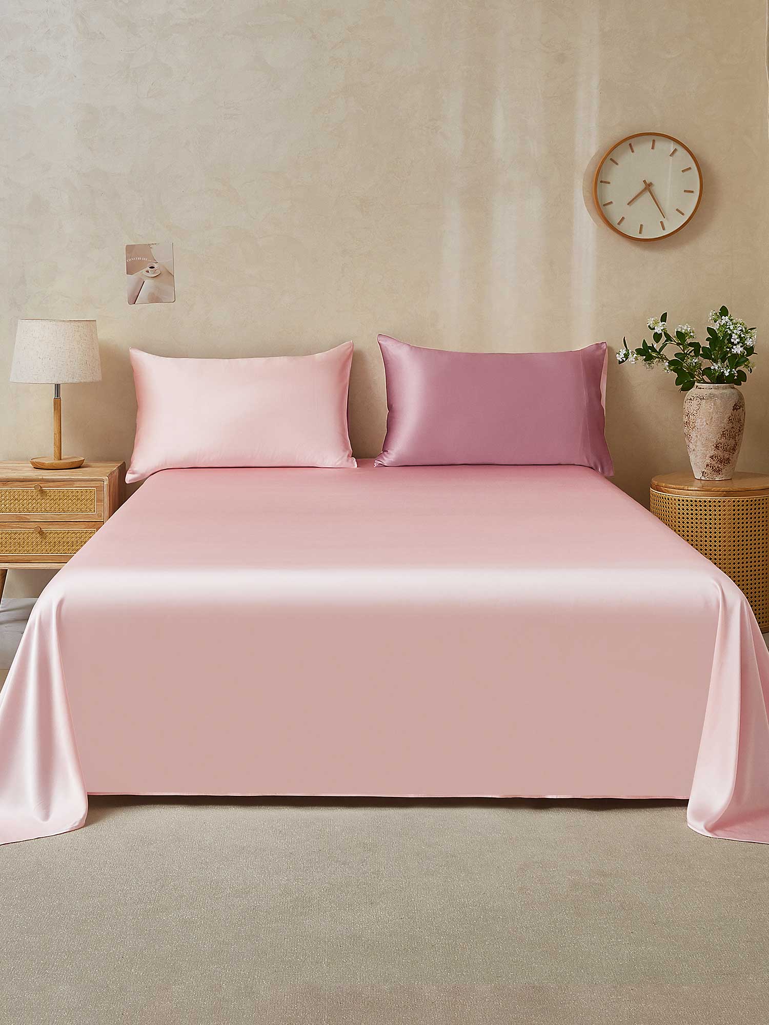 25Momme 3Pcs Set de soie Draps Plat+2x Taies d‘oreiller - Image 53