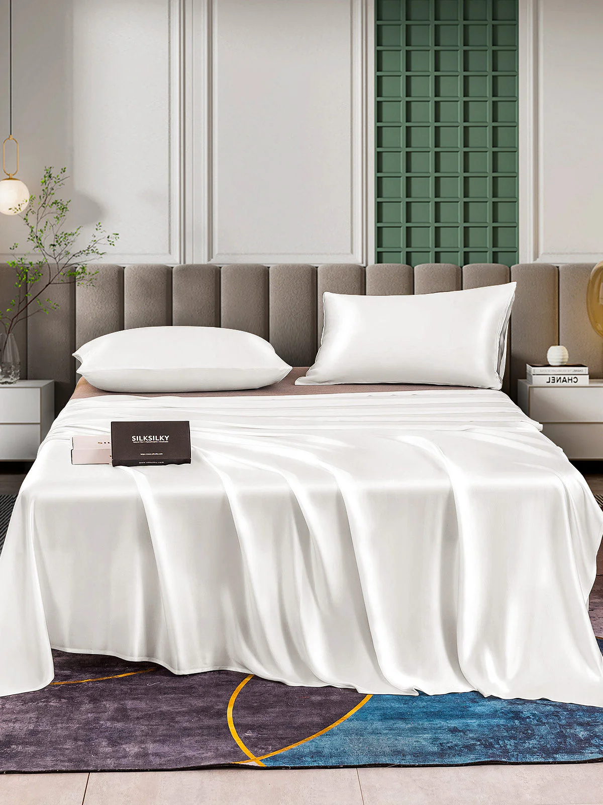 25Momme 3Pcs Set de soie Draps Plat+2x Taies d‘oreiller - Image 6