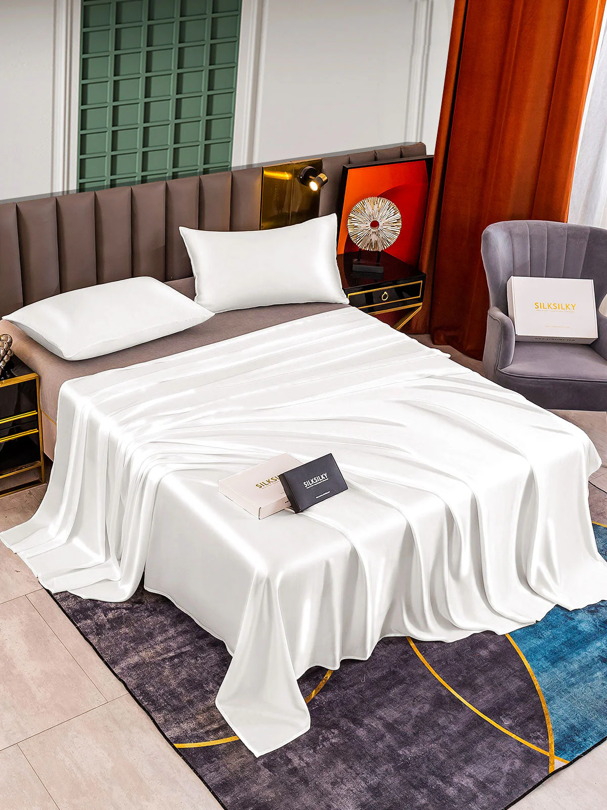 25Momme 3Pcs Set de soie Draps Plat+2x Taies d‘oreiller - Image 7