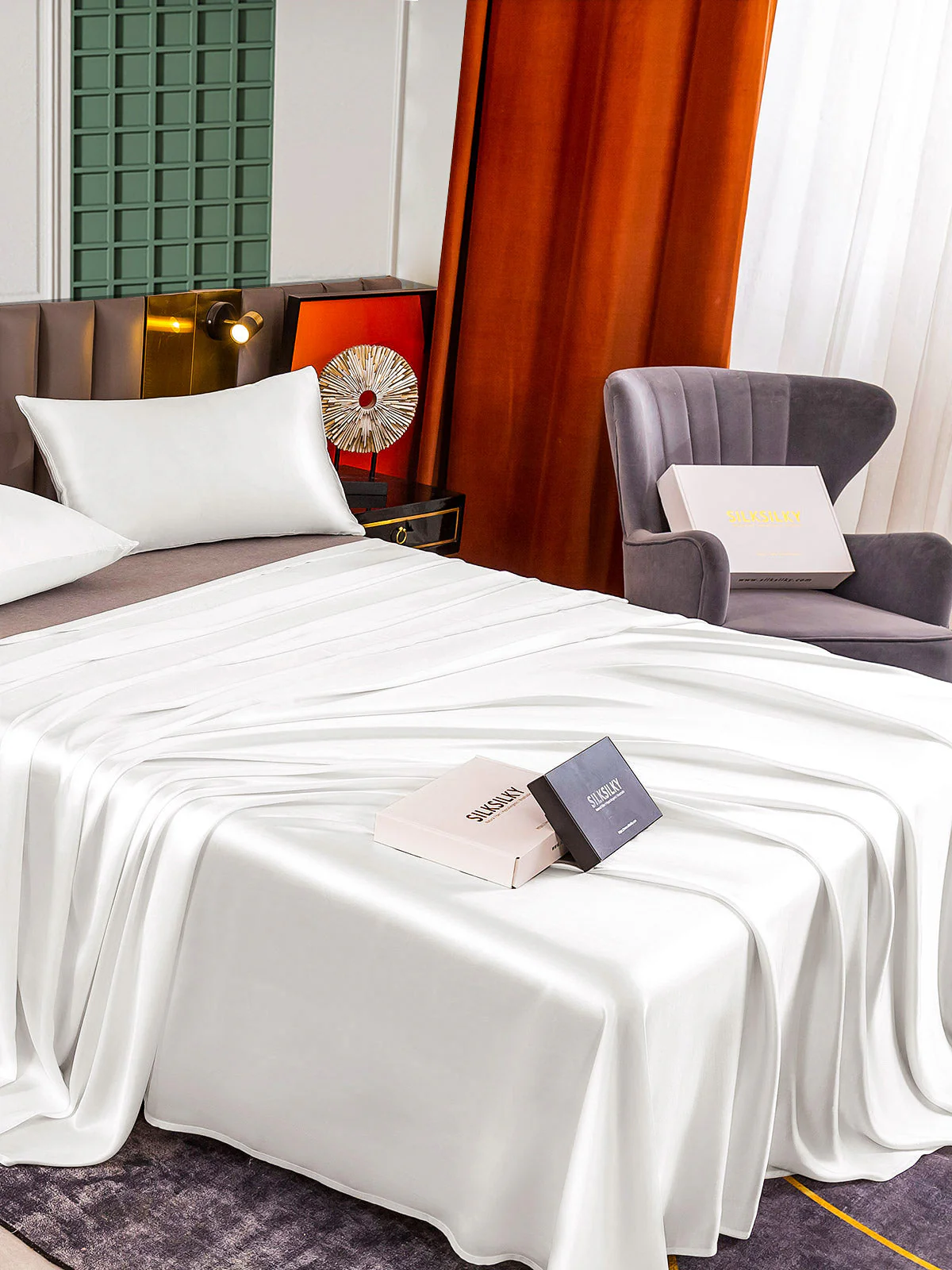 25Momme 3Pcs Set de soie Draps Plat+2x Taies d‘oreiller - Image 9