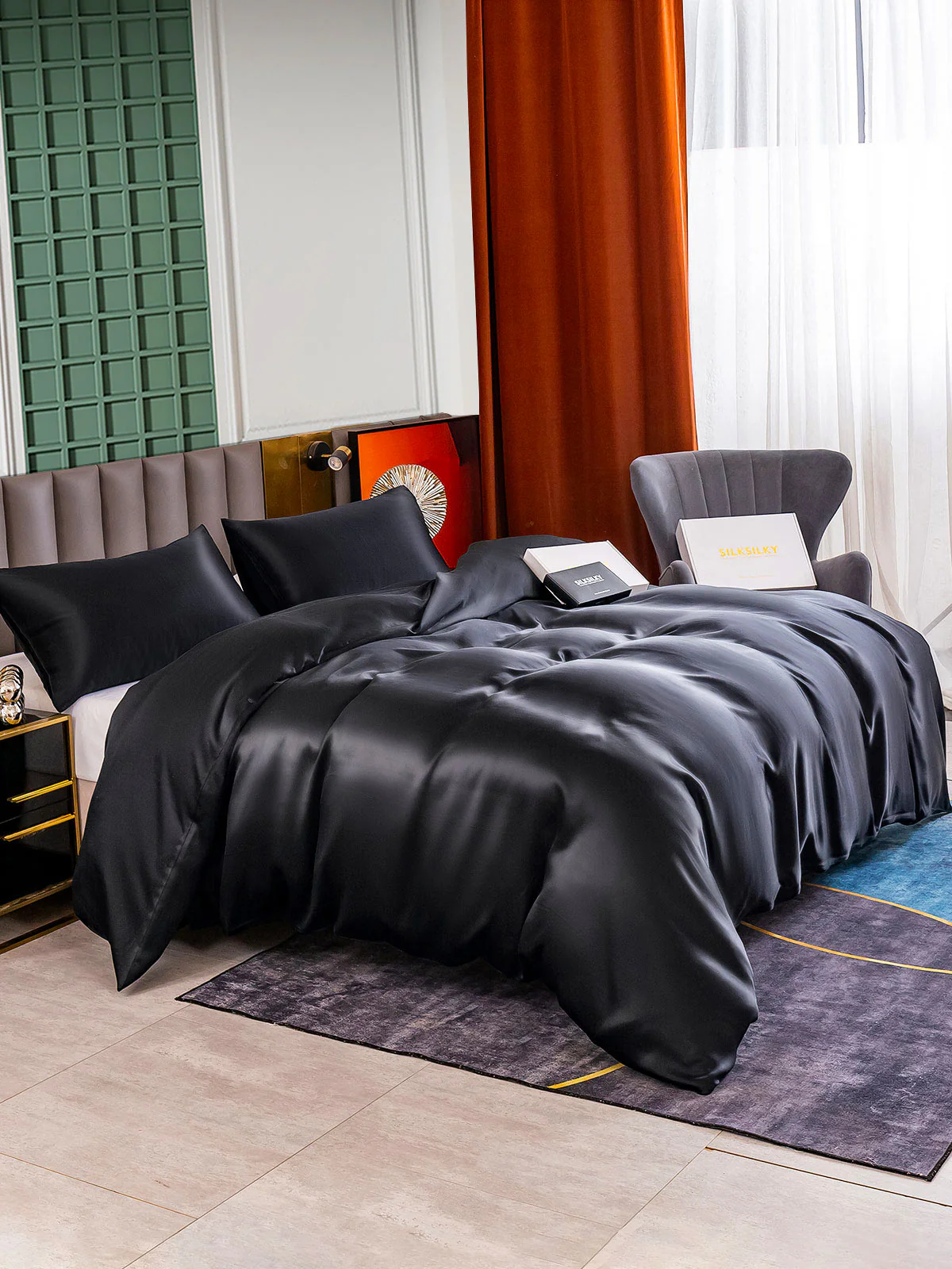 25MM Soie Parure De Lit 3 Pièces 1x Housse de Couette et 2x Taies d‘Oreiller - Image 4