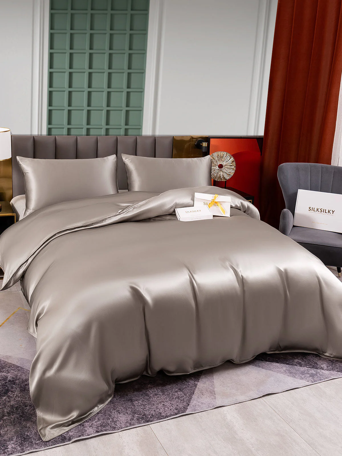 25MM Soie Parure De Lit 3 Pièces 1x Housse de Couette et 2x Taies d‘Oreiller - Image 52