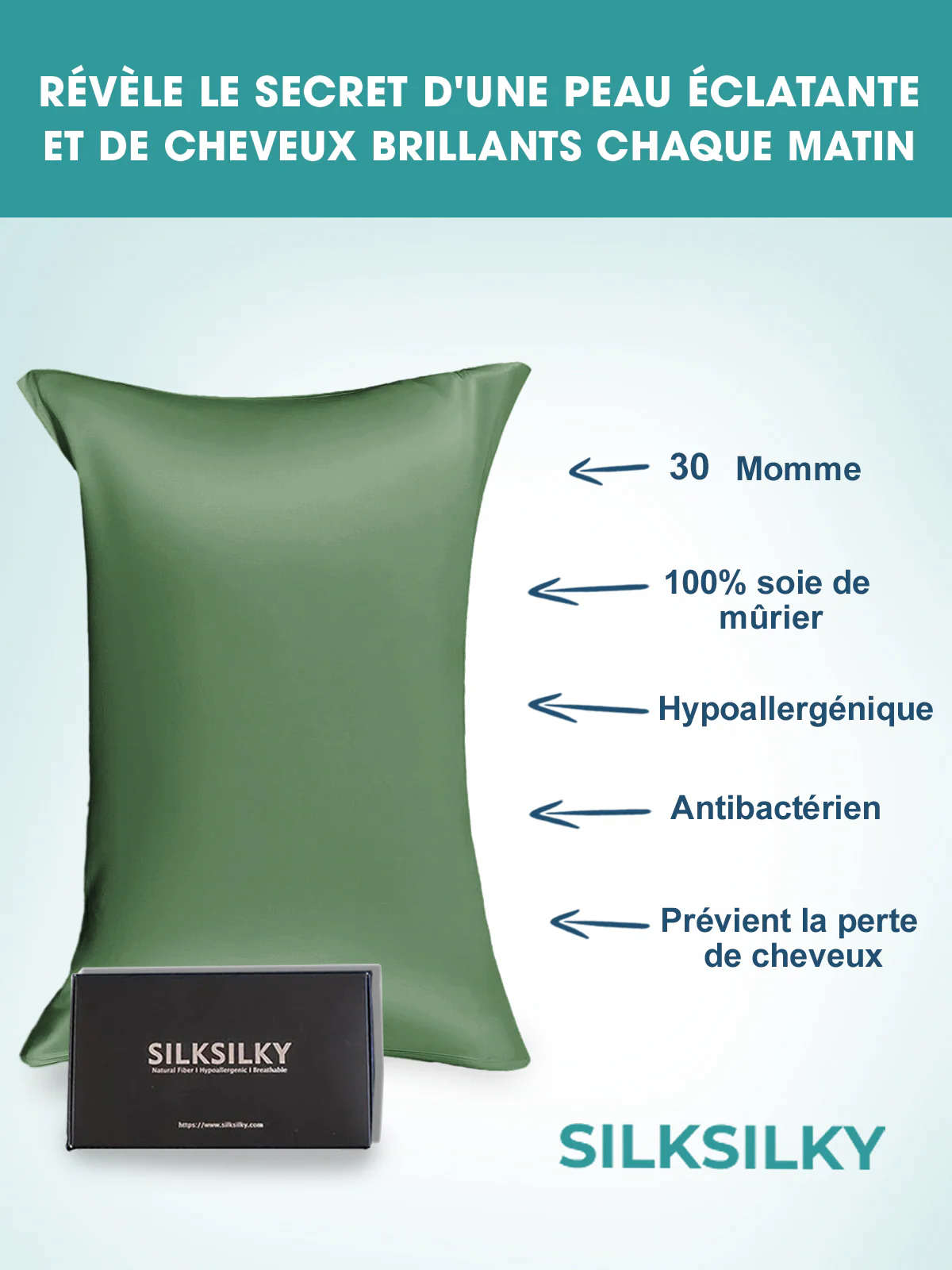 2x Taie d’Oreiller Simple Enveloppée En Soie Luxueuse 30Momme - Image 61