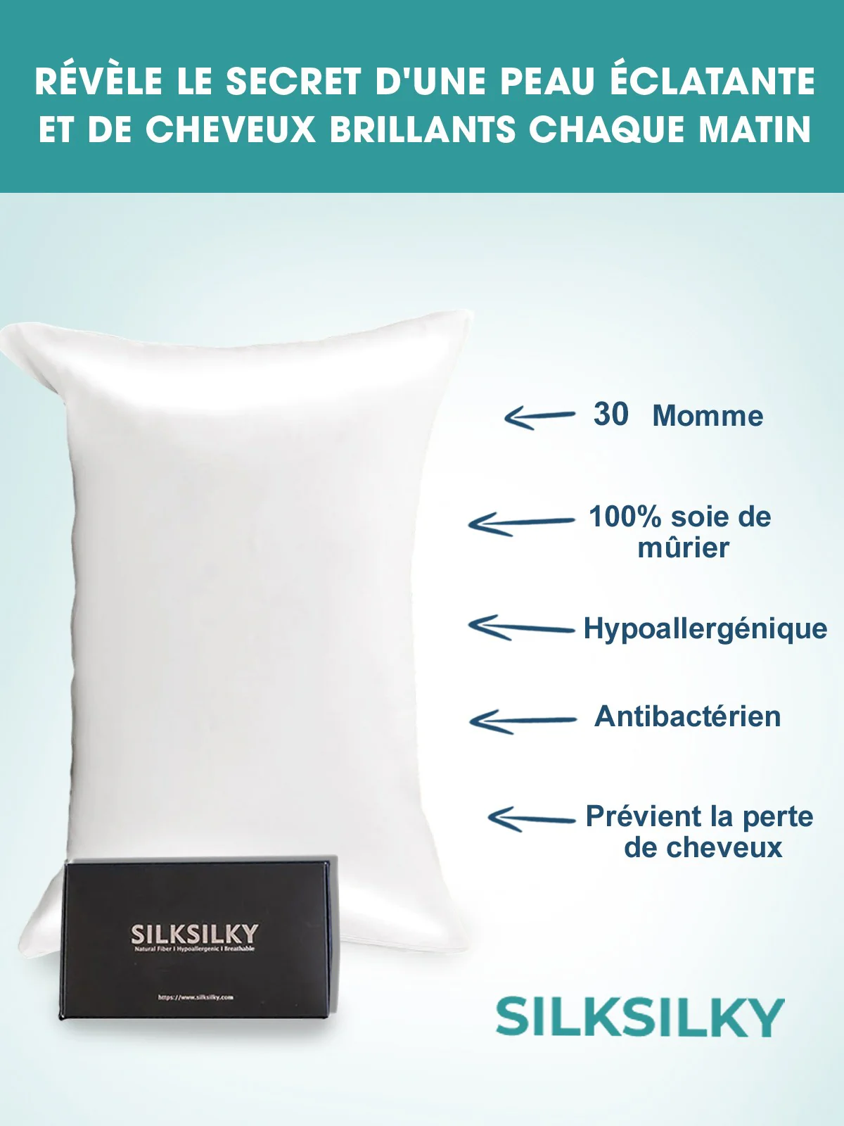 2x Taie d’Oreiller Simple Enveloppée En Soie Luxueuse 30Momme - Image 9