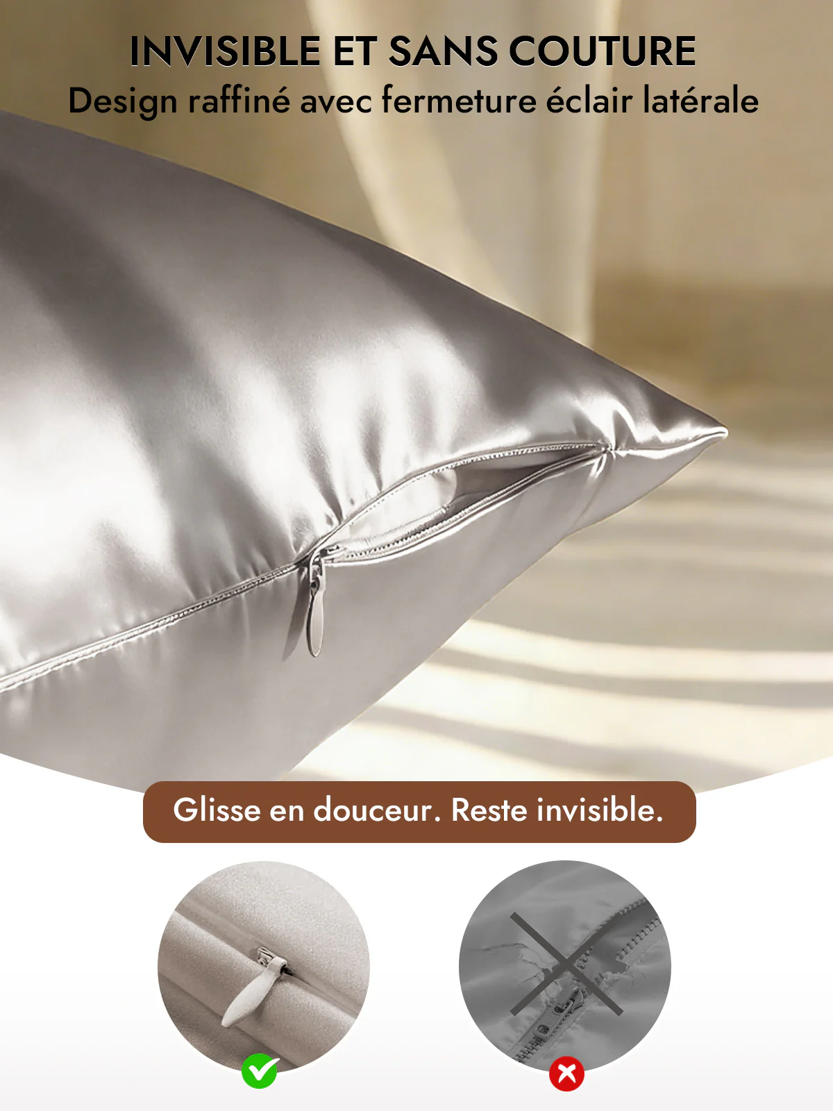 2Pcs 30Momme Luxueuse Soie Taie d‘oreiller - Fermeture à glissière cachée - Image 11