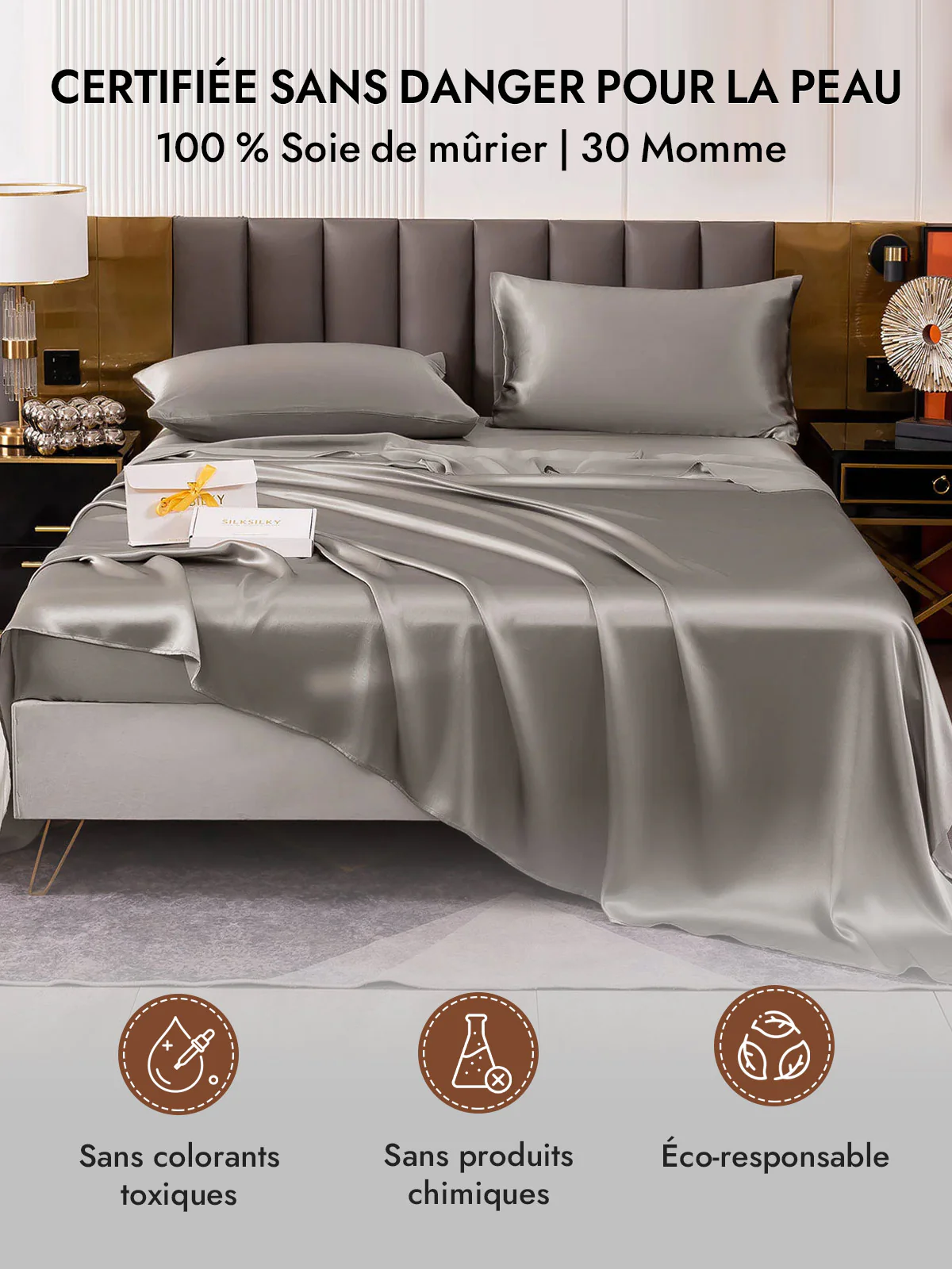 2Pcs 30Momme Luxueuse Soie Taie d‘oreiller - Fermeture à glissière cachée - Image 12