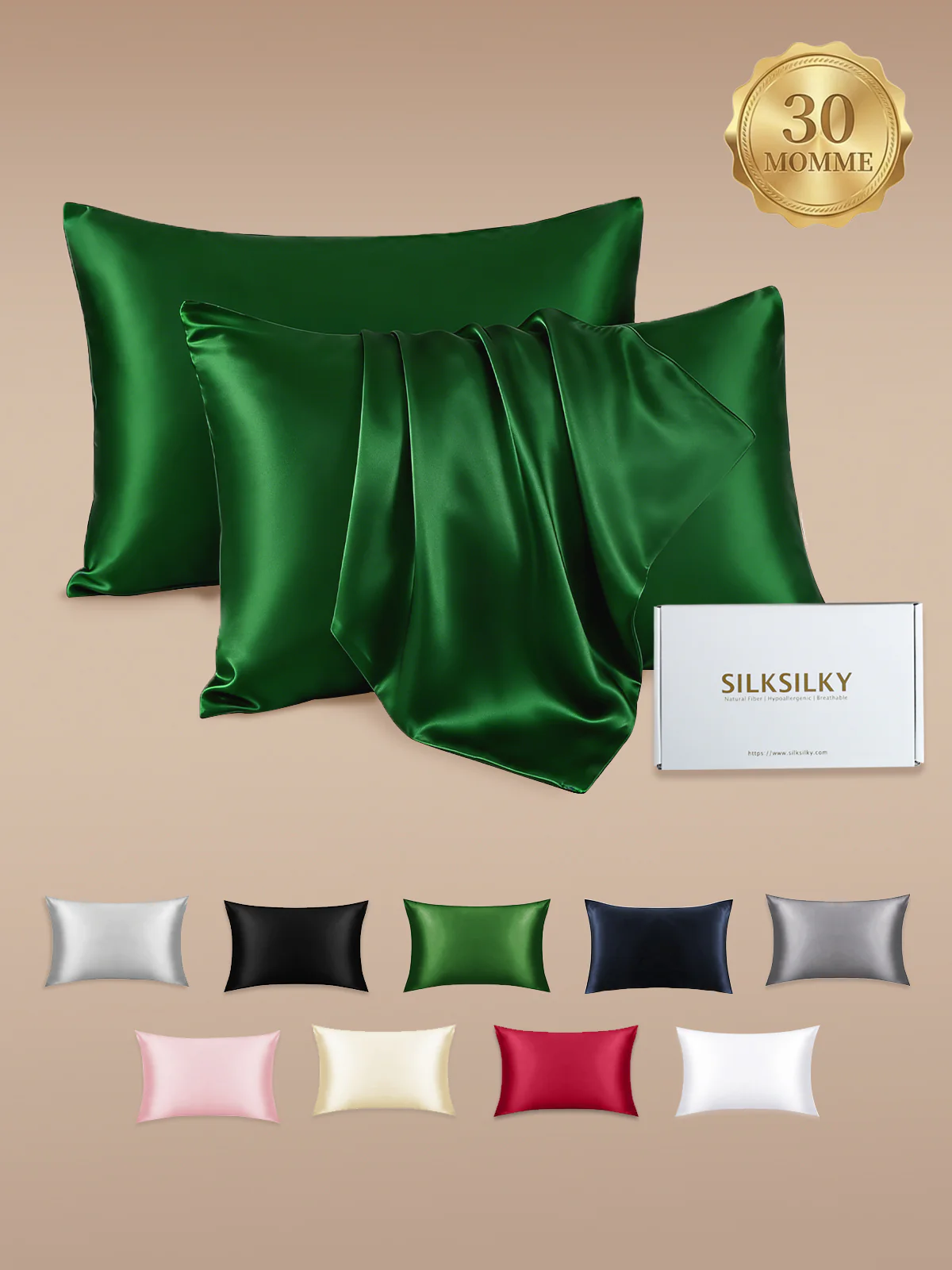 2Pcs 30Momme Luxueuse Soie Taie d‘oreiller - Fermeture à glissière cachée - Image 19