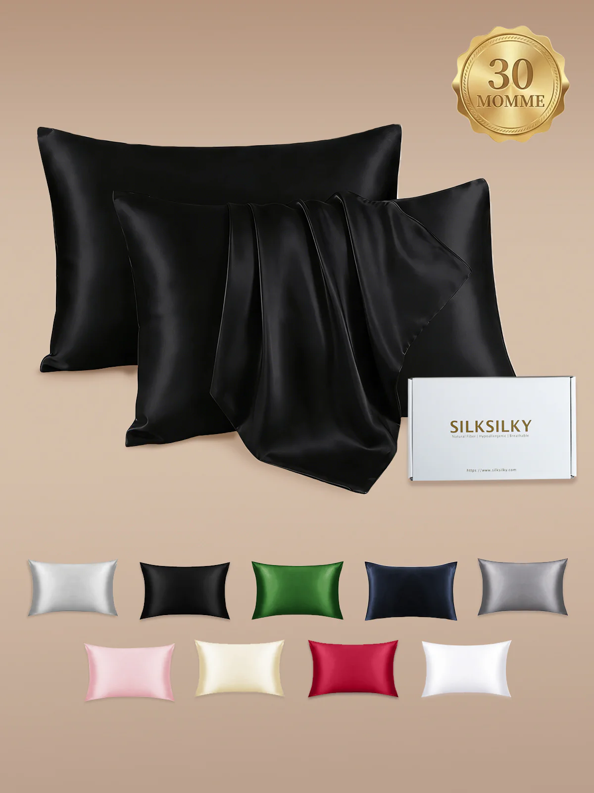 2Pcs 30Momme Luxueuse Soie Taie d‘oreiller - Fermeture à glissière cachée - Image 25